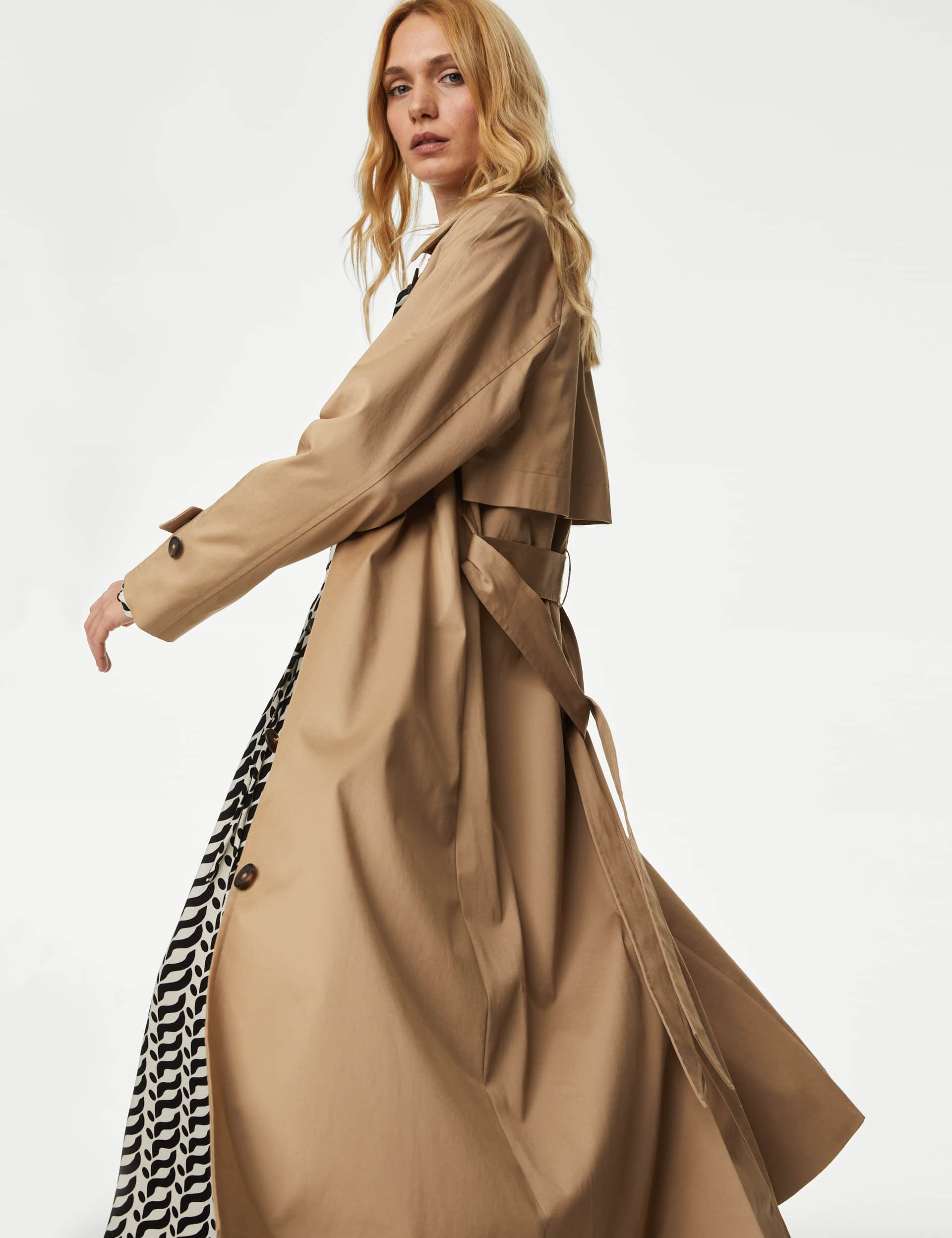 M&S Women's Cotton Rich Belted Longline Trench Coat - 16 - Tan, Tan