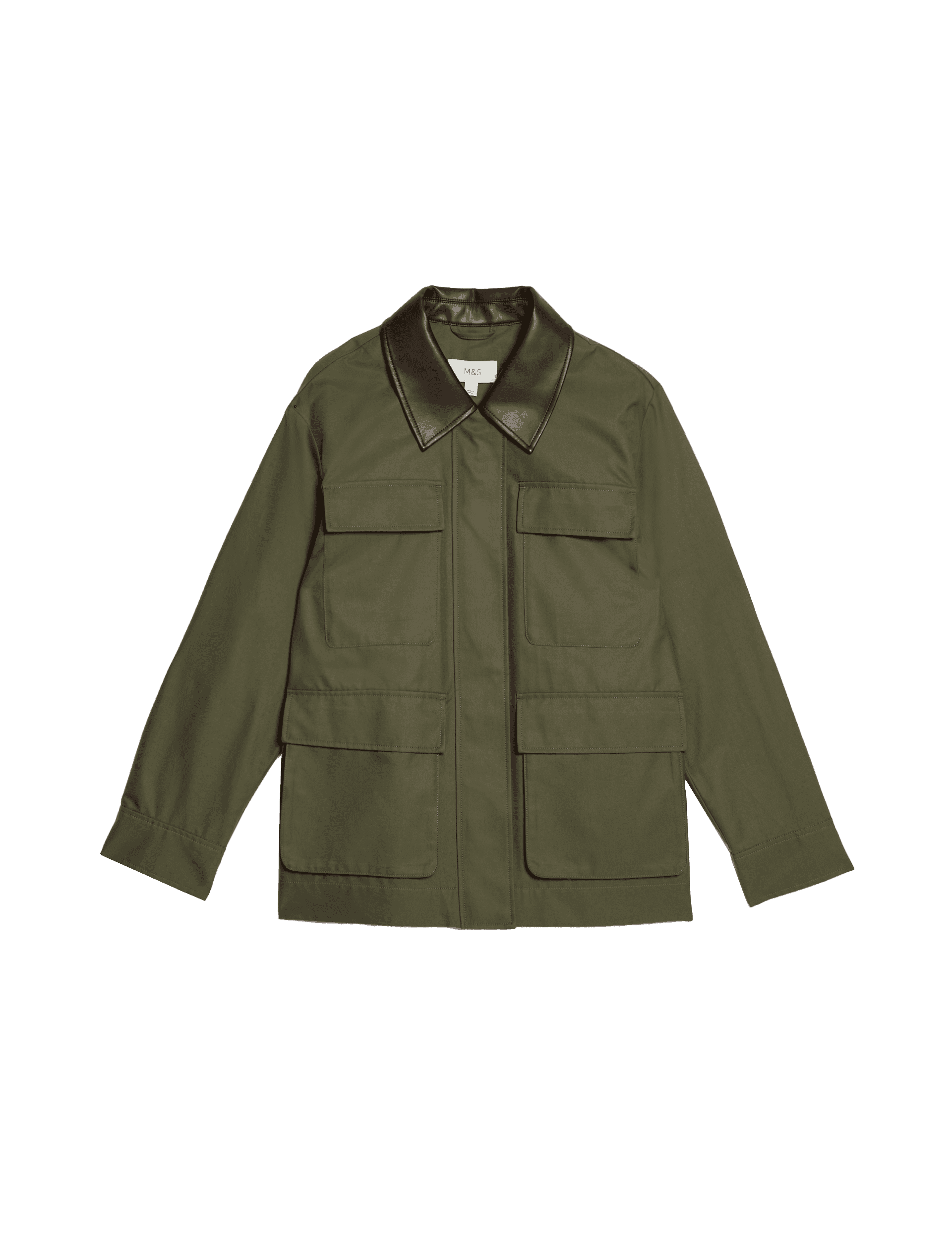 M&S Collection Women's Cotton Rich Collared Short Utility Jacket - 12 - Hunter Green, Hunter Green