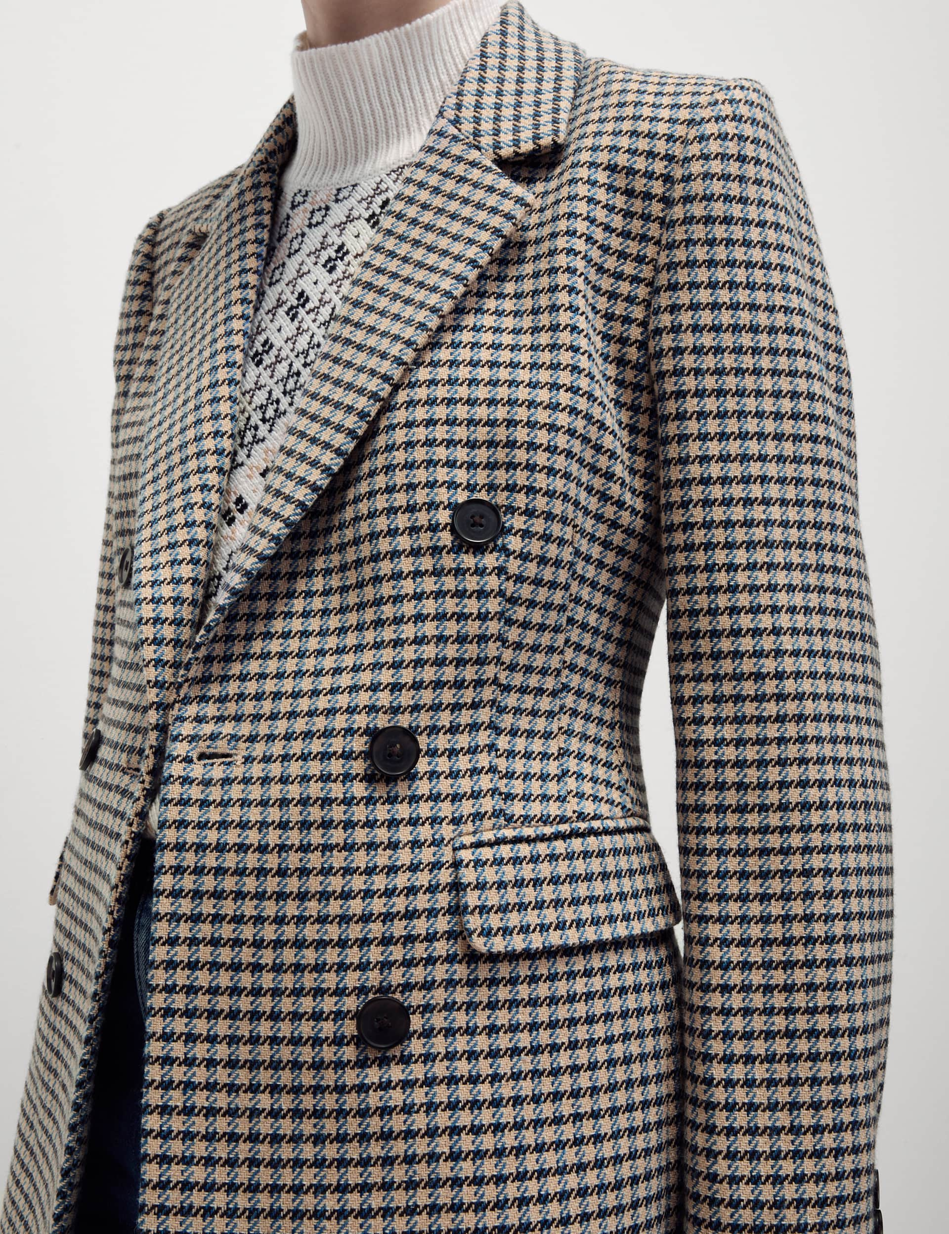 M&S Women's Tweed Tailored Houndstooth Blazer with Wool - 10 - Blue Mix, Blue Mix