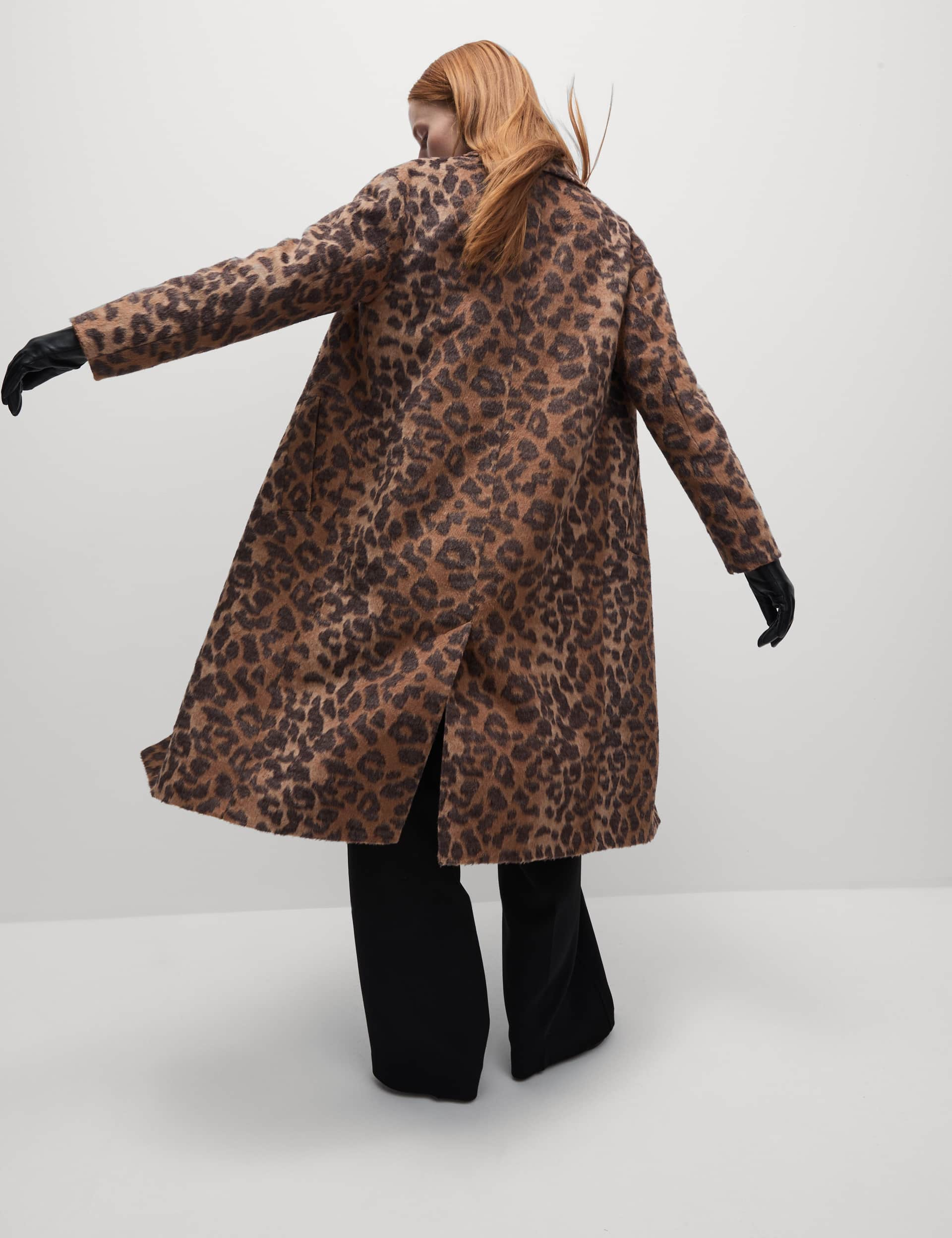 M&S Women's Animal Print Longline Coat With Wool - 12 - Black Mix, Black Mix