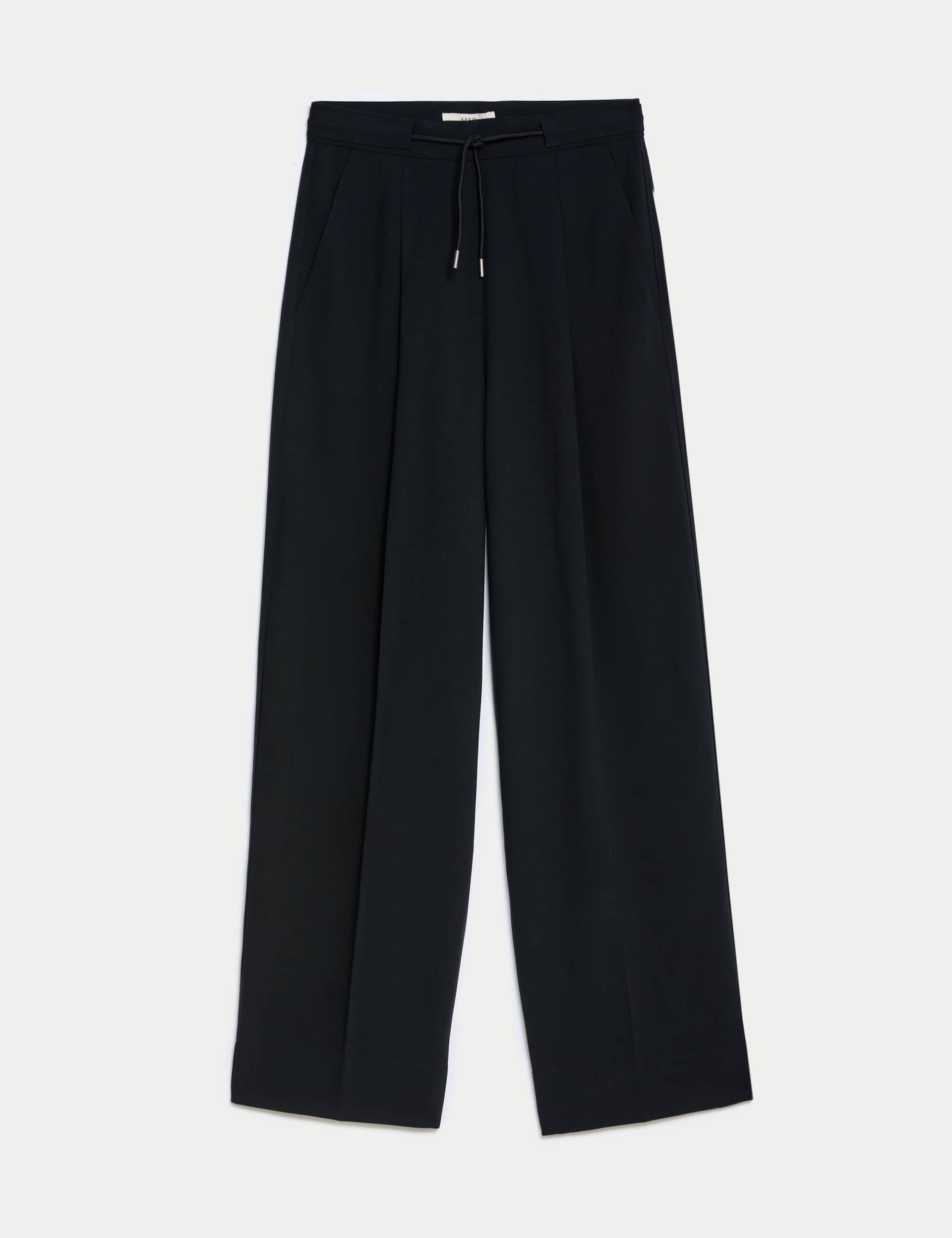 M&S Collection Women's Drawstring Wide Leg Trousers - 14SHT - Black, Black