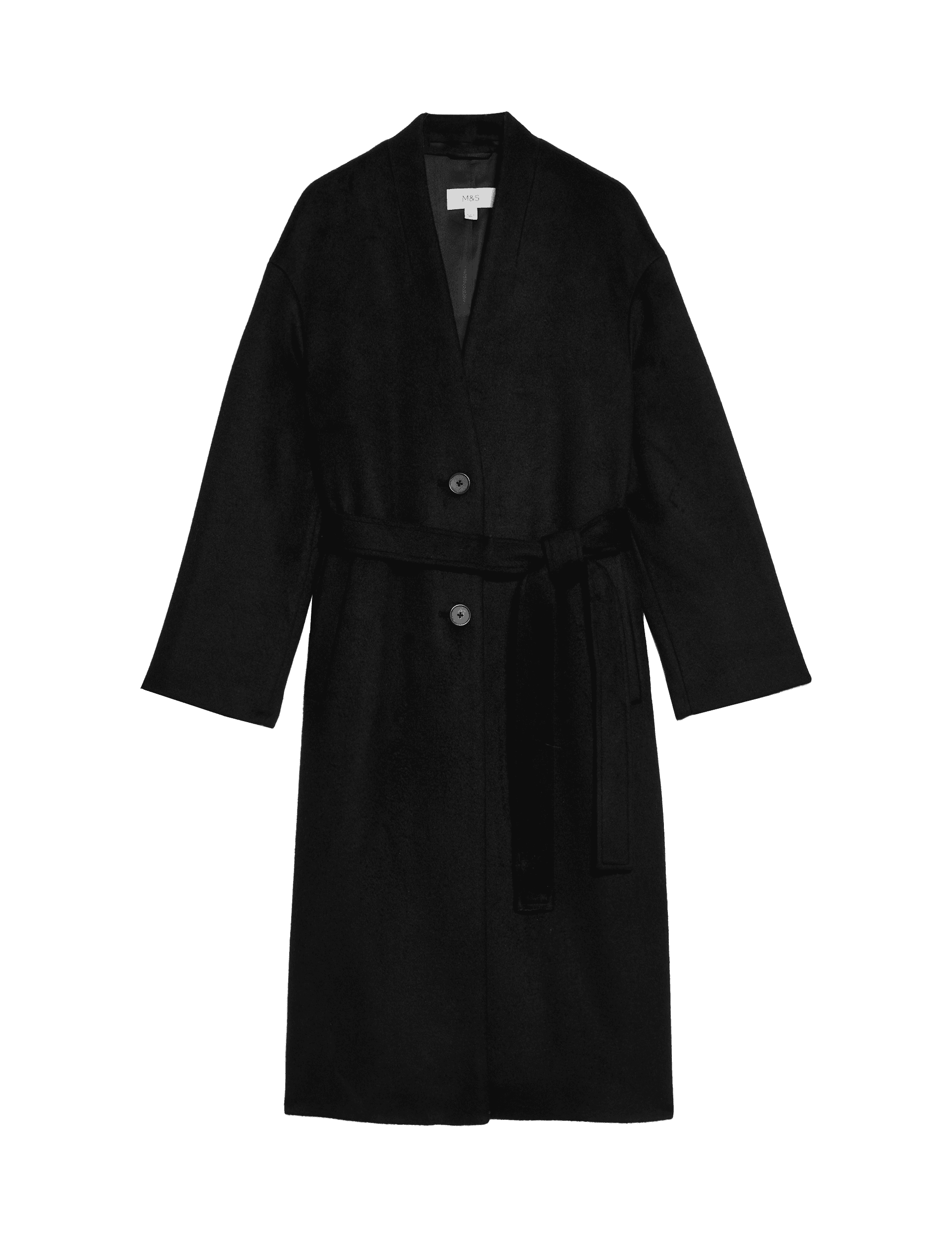 M&S Collection Women's Wool Blend Longline Coat - 12 - Black, Black