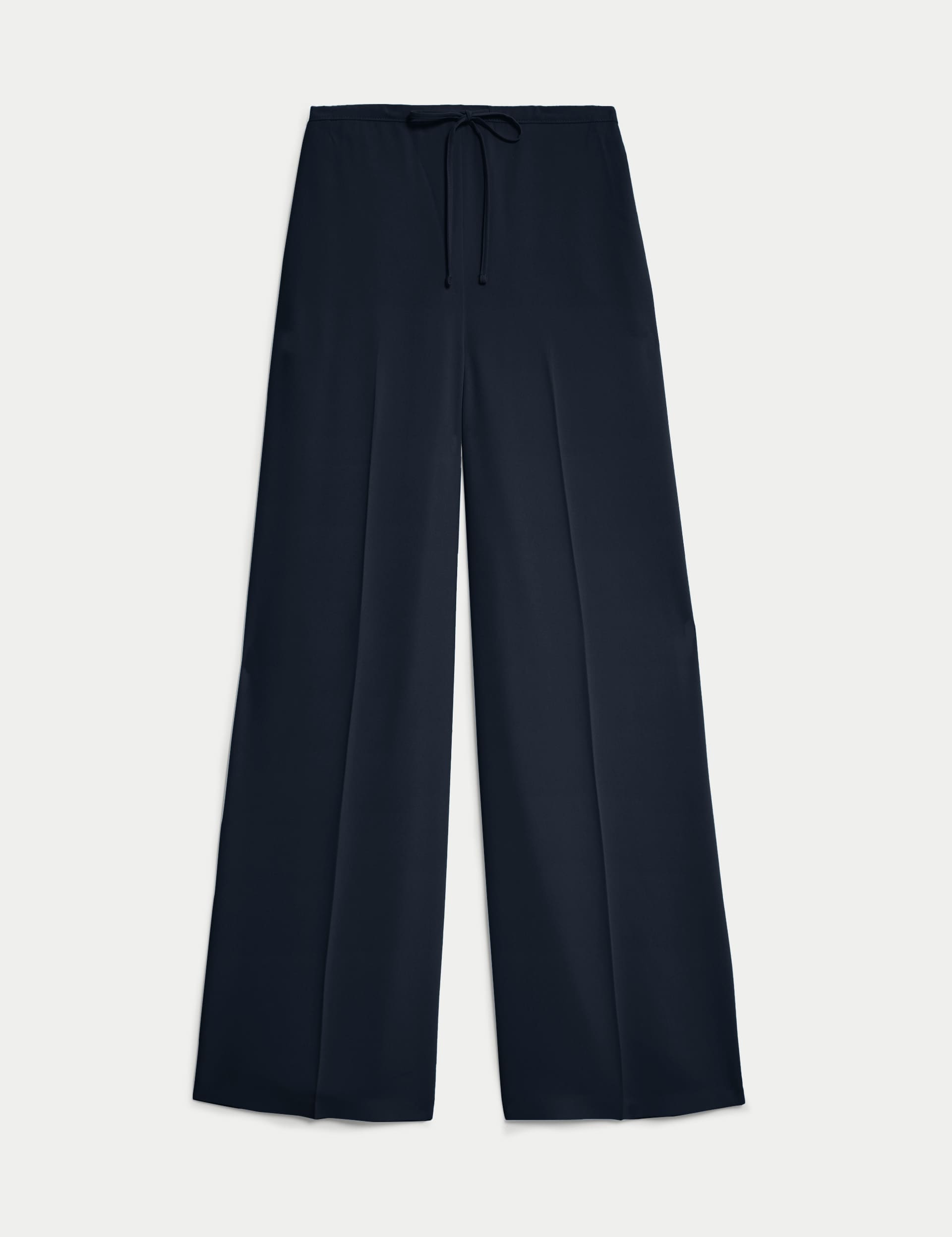 M&S Women's Crepe Elasticated Waist Wide Leg Trousers - 10REG - Dark Navy, Dark Navy,Fresh Blue