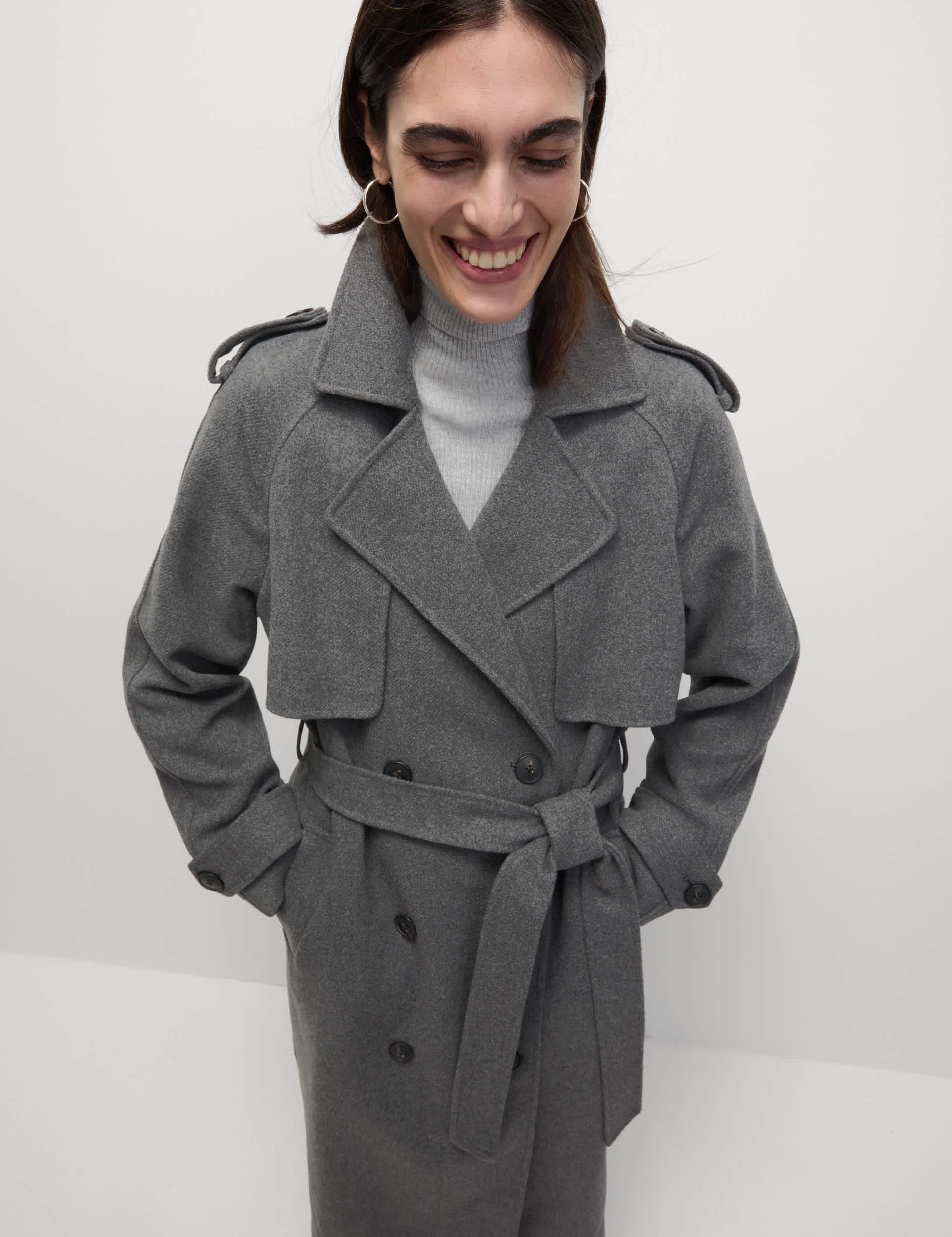 M&S Collection Women's Belted Double Breasted Longline Trench Style Coat - 22 - Grey, Grey