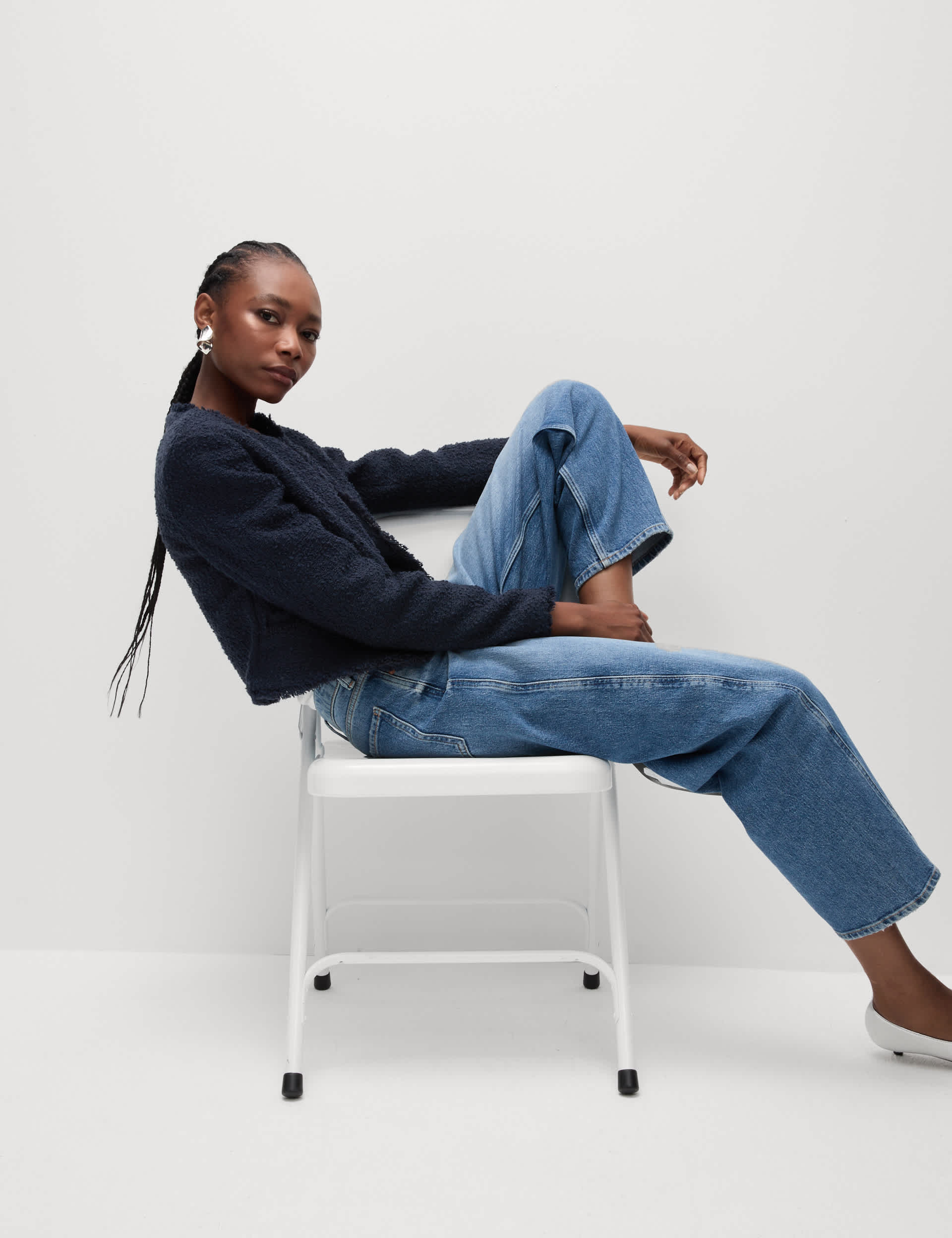 M&S Women's Tweed Collarless Short Jacket with Wool