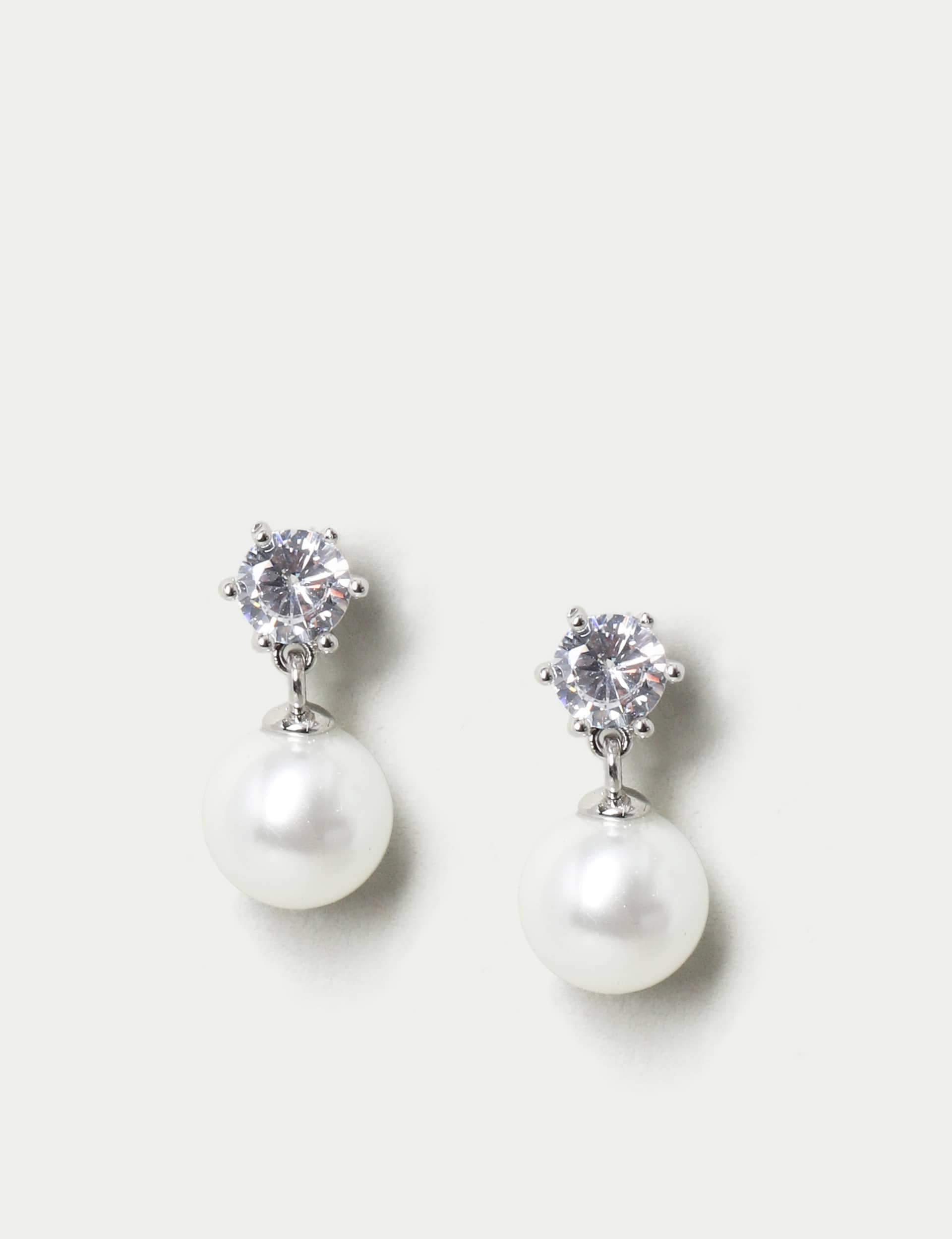 M&S Women's Platinum Pearl Drop Detail Earring - Crystal, Crystal