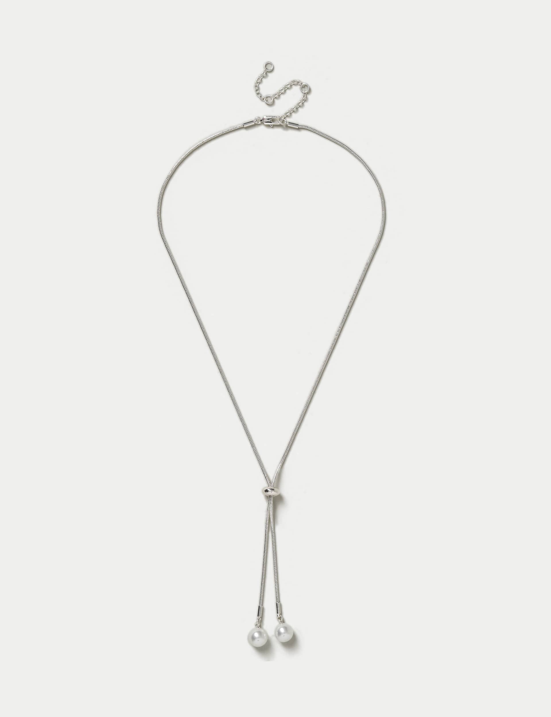 M&S Women's Pearl Lariat Necklace