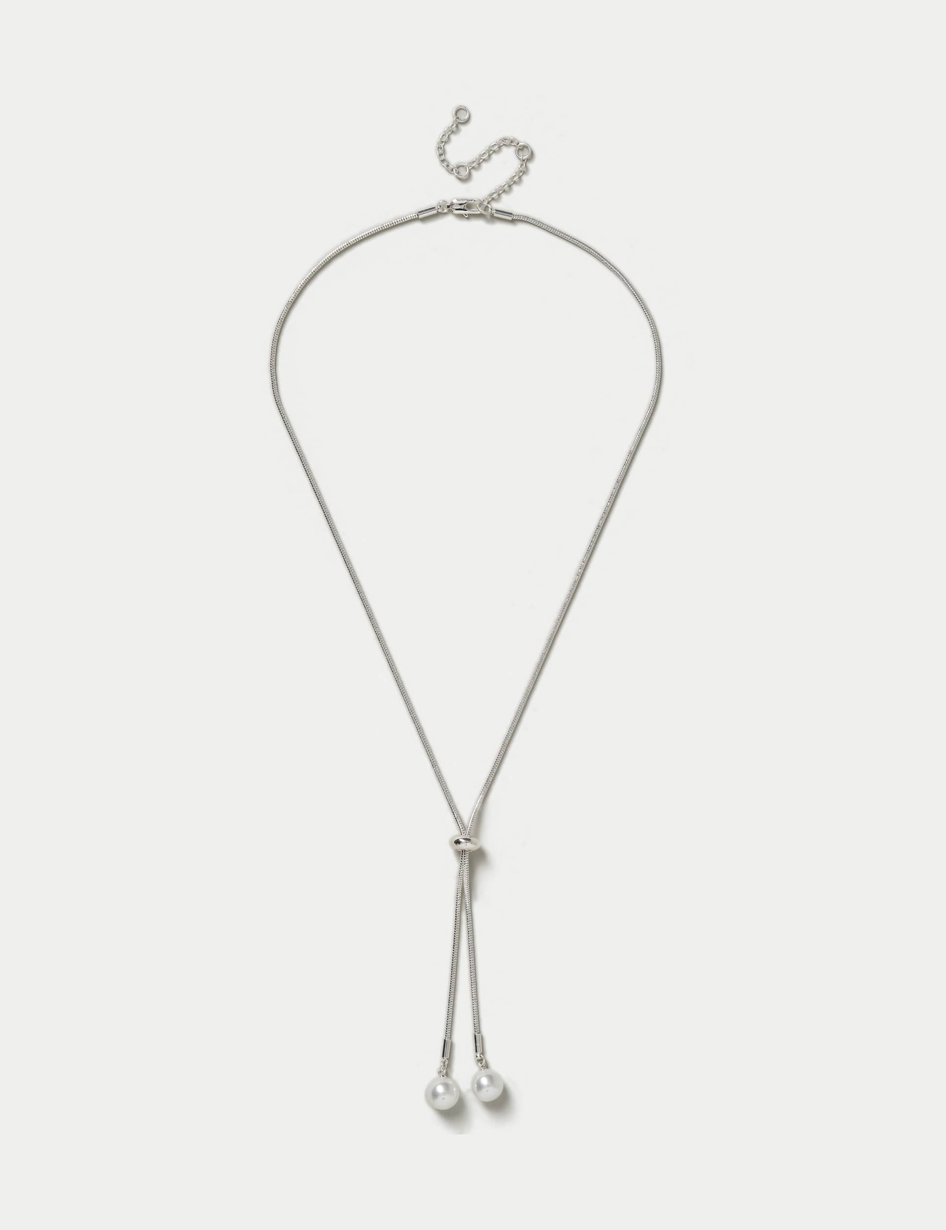 M&S Women's Pearl Lariat Necklace - Cream, Cream