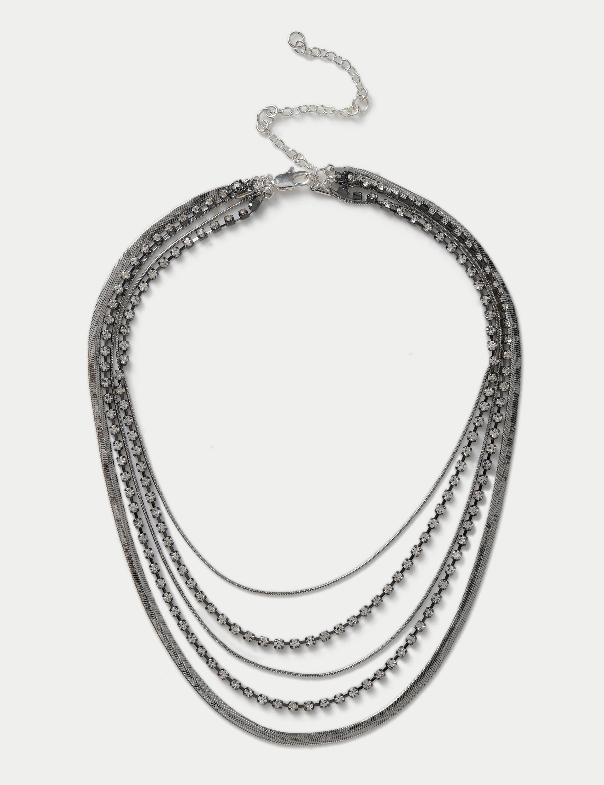 M&S Women's Gunmetal and Cup chain Multirow Necklace, Metal