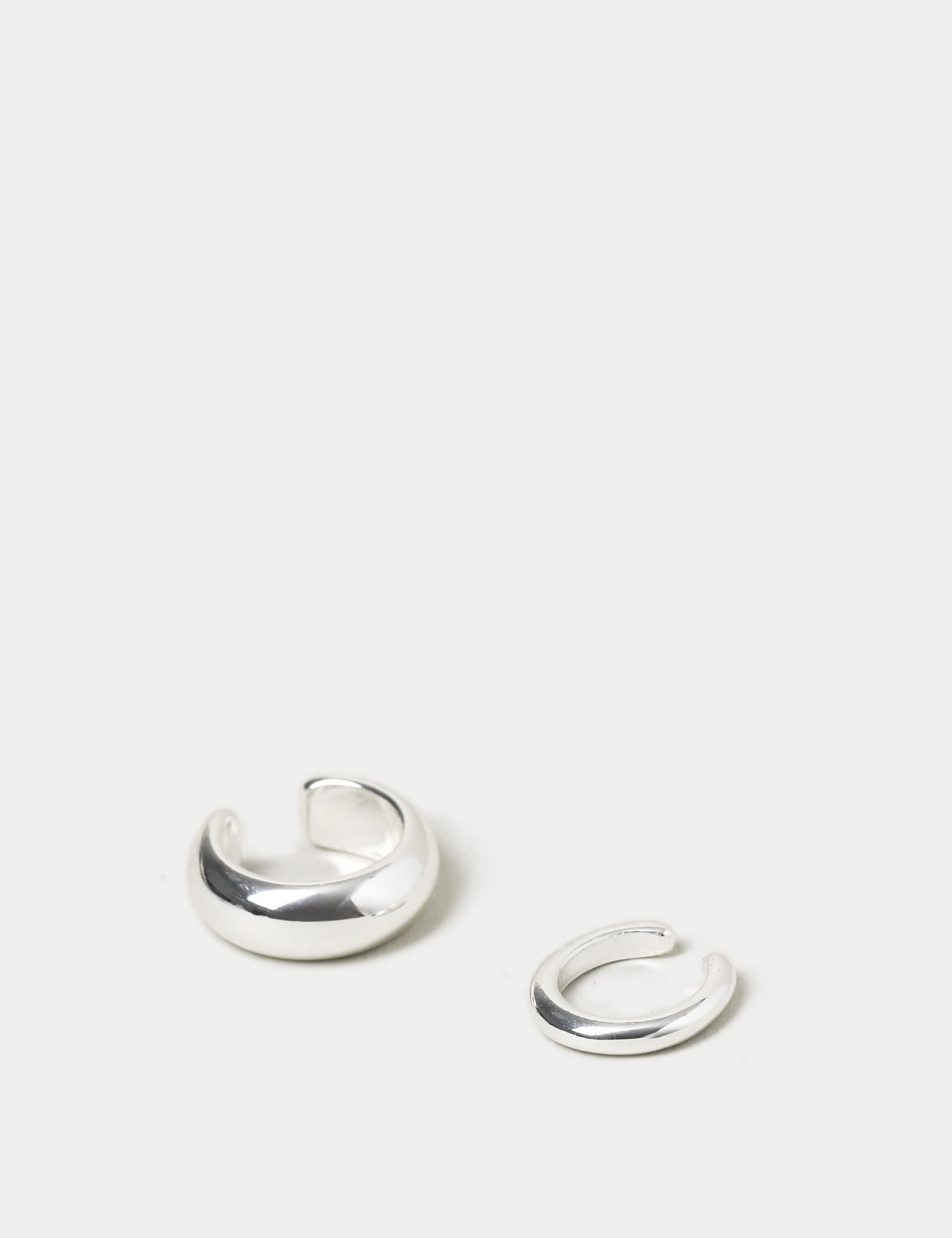 M&S Women's 2 Pack Silver Tone Cuff Earrings, Silver