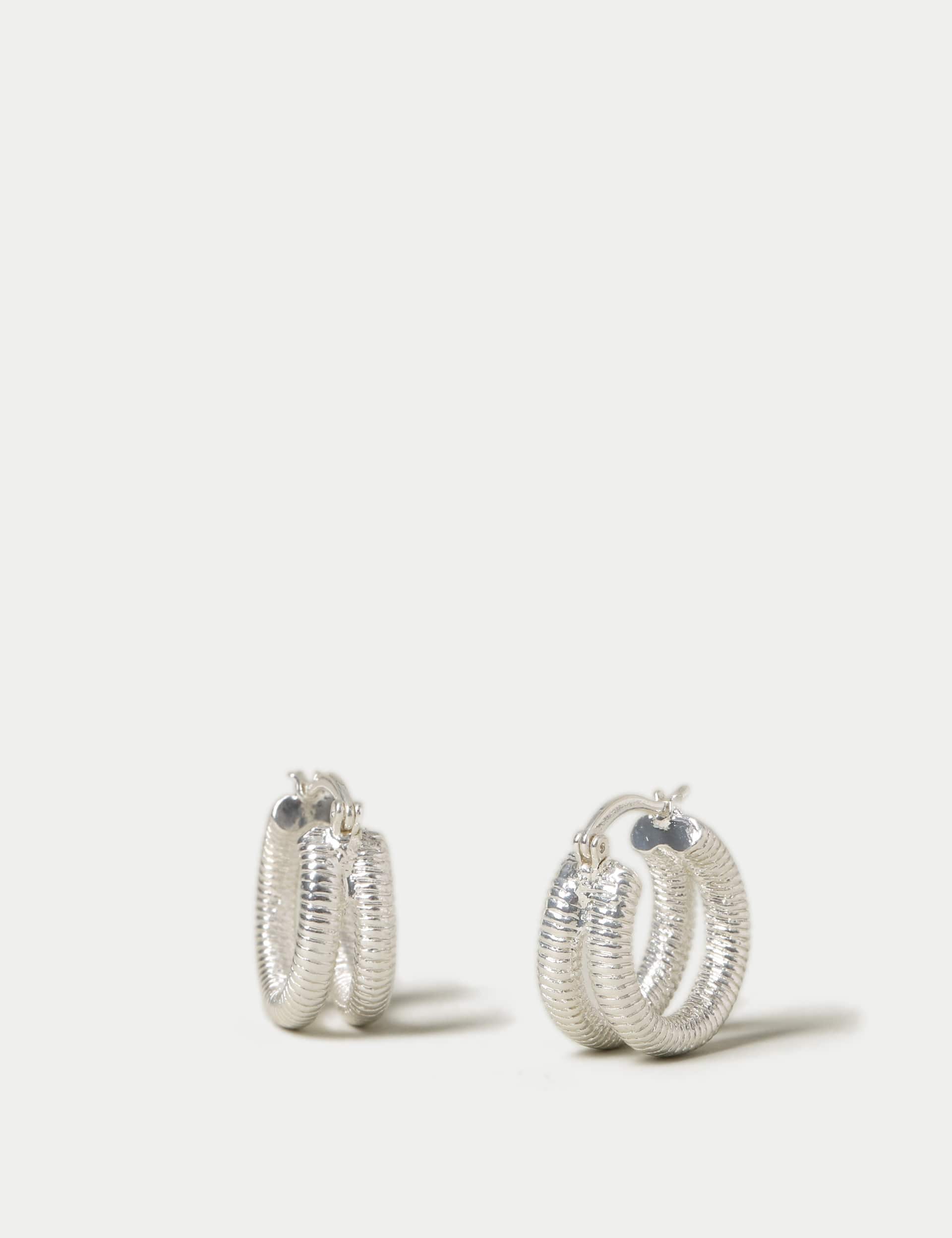 M&S Women's Silver Tone Ridge Hoops  Silver