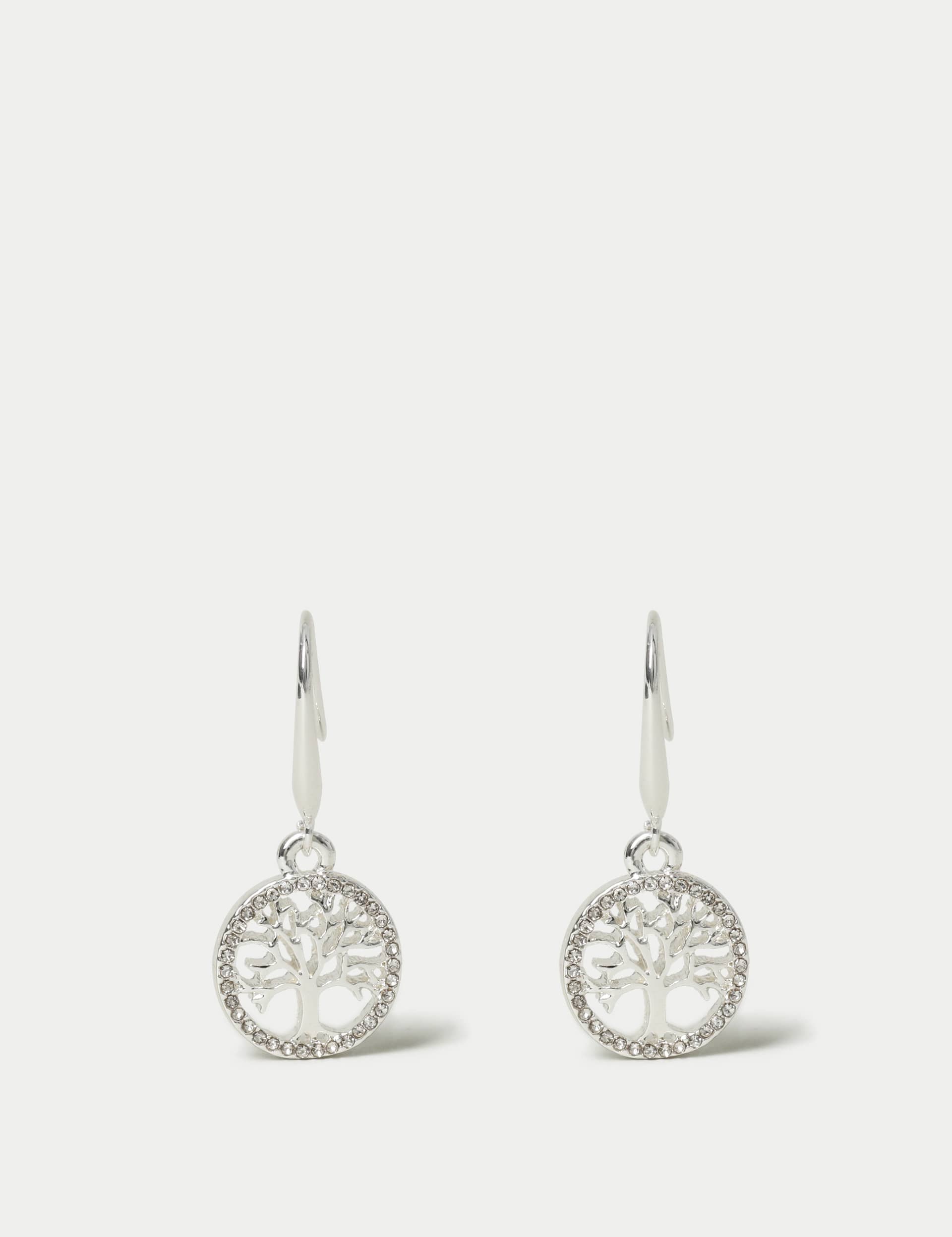 M&S Women's Silver Tone Tree Pattern Earrings  Silver