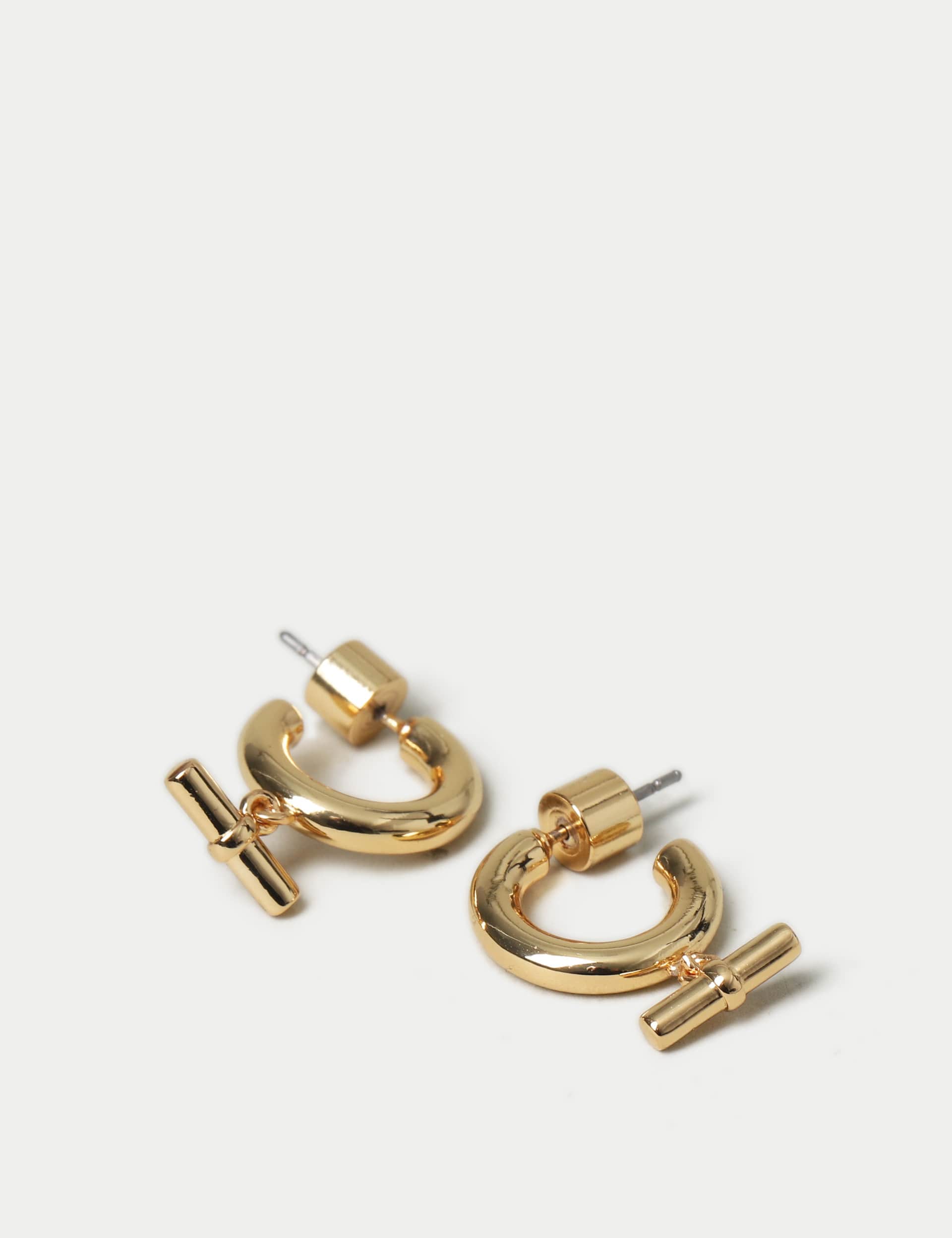 M&S Women's 14ct Gold Plated T-Bar Hoop Earrings  Gold