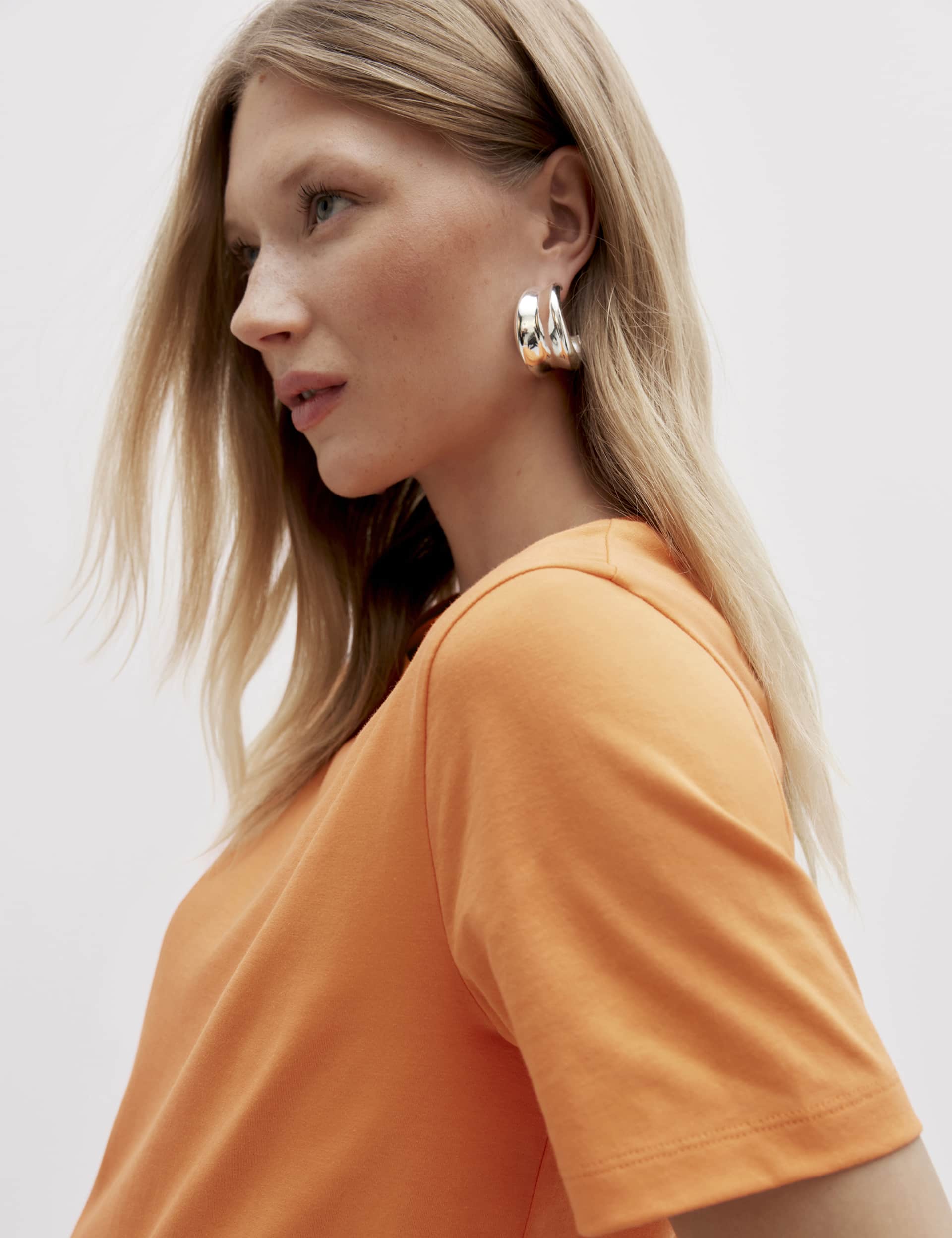 M&S Women's Silver Tone Double Barrel Hoop Earrings  Silver