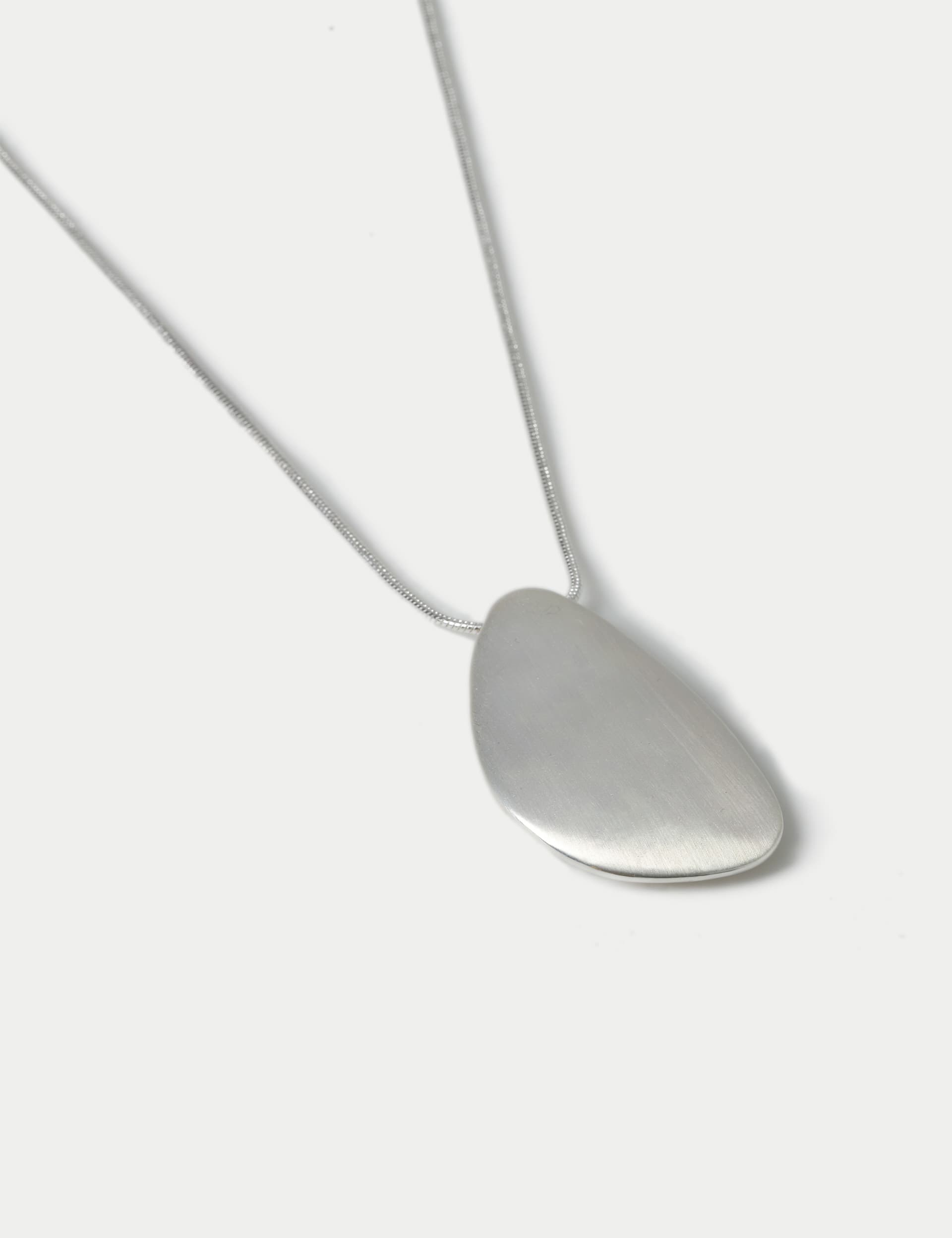 M&S Collection Women's Silver Tone Brushed Oval Pendant, Silver