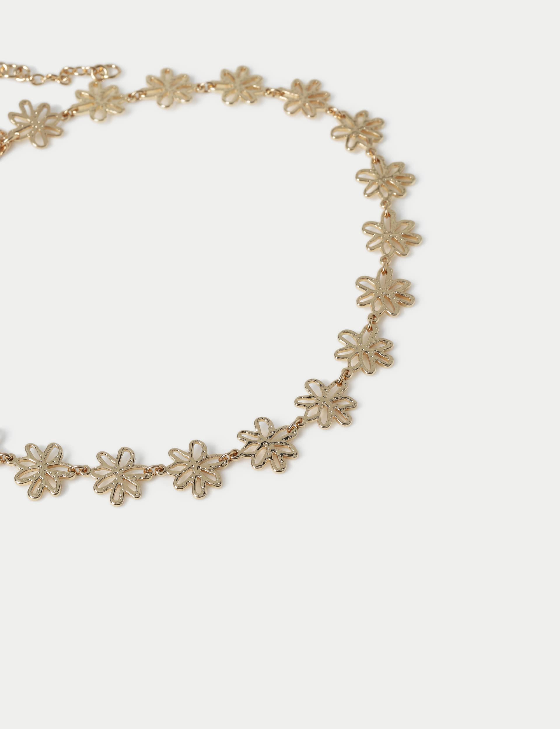 M&S Collection Women's Gold Tone Floral Outline Necklace, Gold