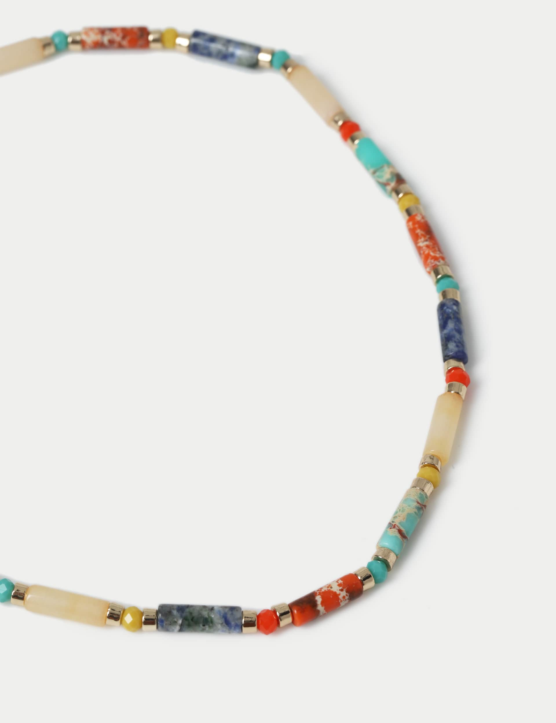 M&S Collection Women's Multi Colour Natural Stone Beaded Detail Necklace, Multi