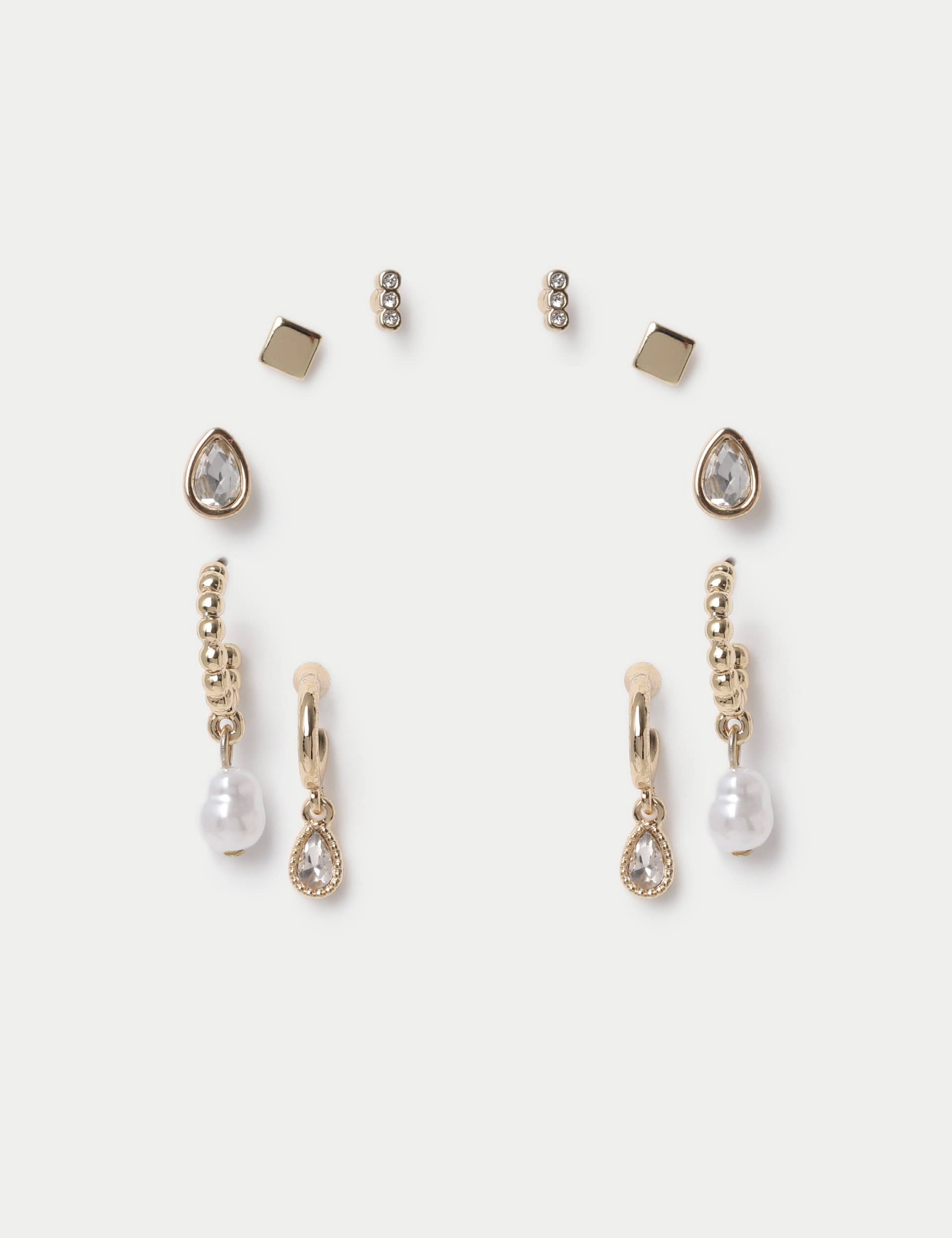 M&S Women's Gold Tone Pearl Earring Set  Gold
