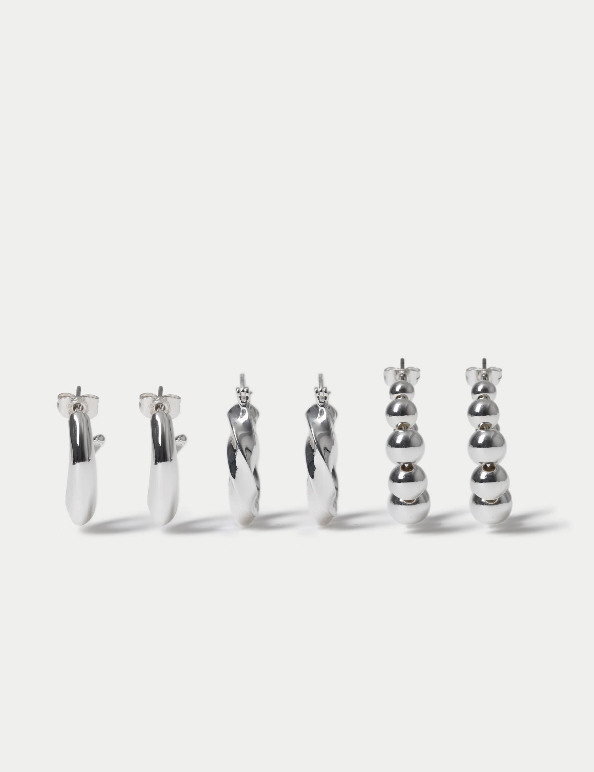 M&S Women's 3 Pack Silver Tone Ball Hoop Earrings  Silver