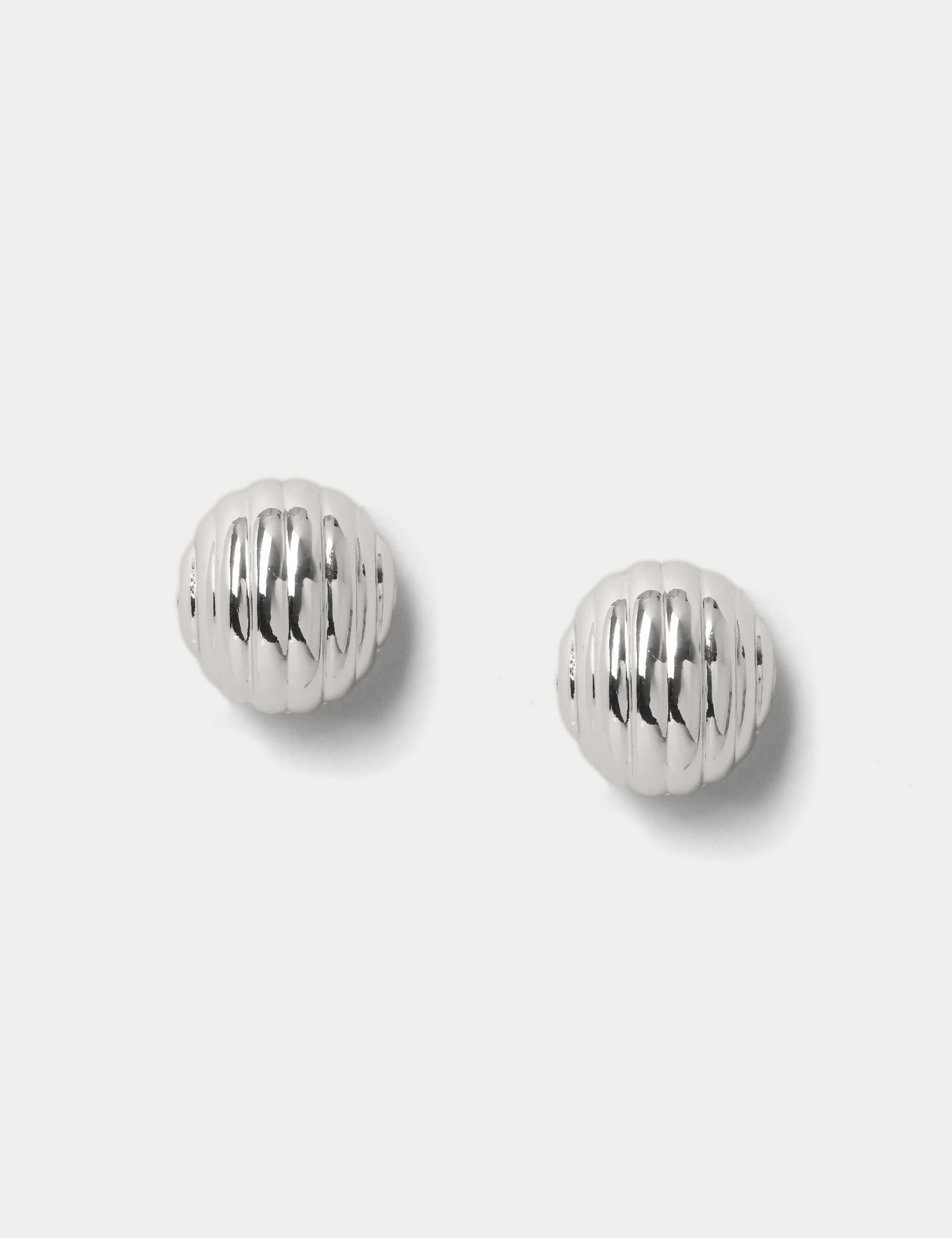 M&S Women's Silver Tone Ridge Ball Stud Earrings  Silver