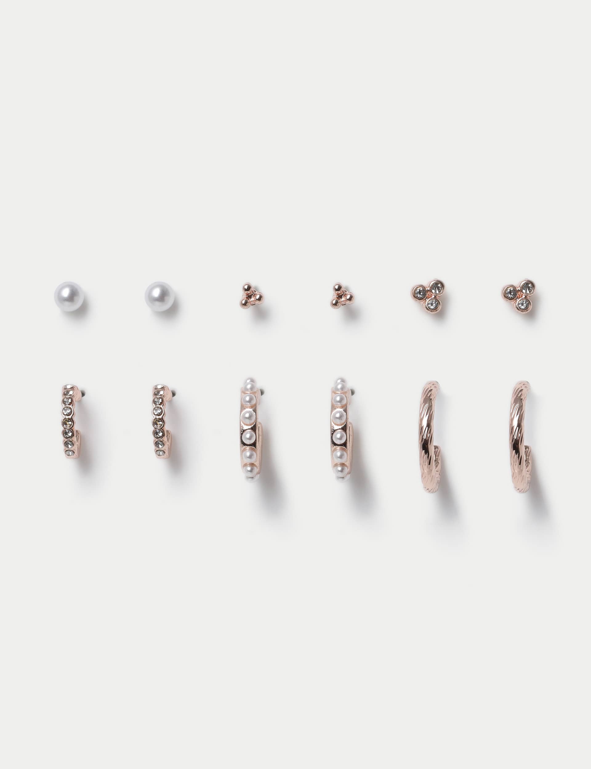 M&S Women's 6 Pack Gold Tone Pearl Hoop and Stud Earring Set