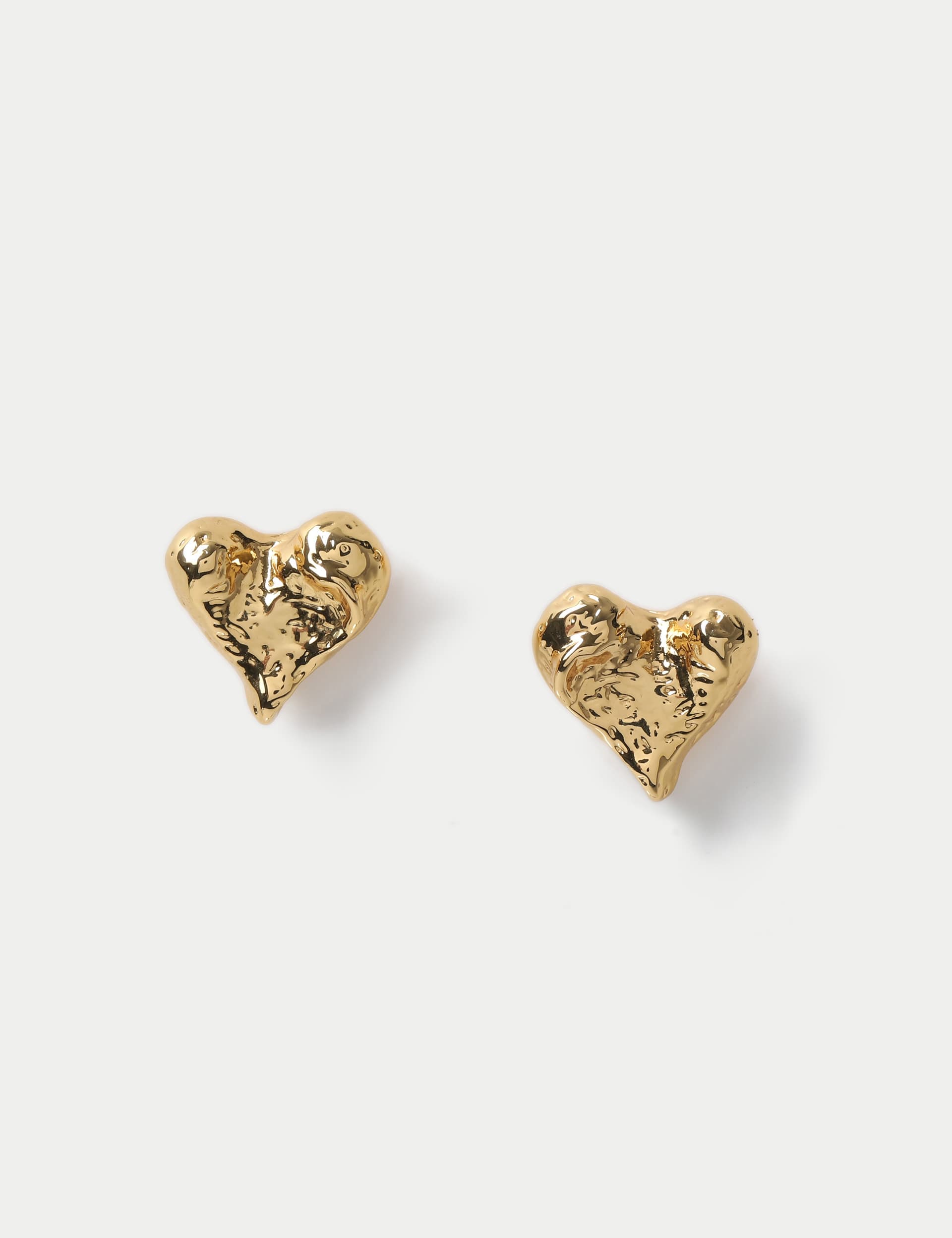 M&S Women's 14ct Gold Plated Molten Heart Earrings, Gold