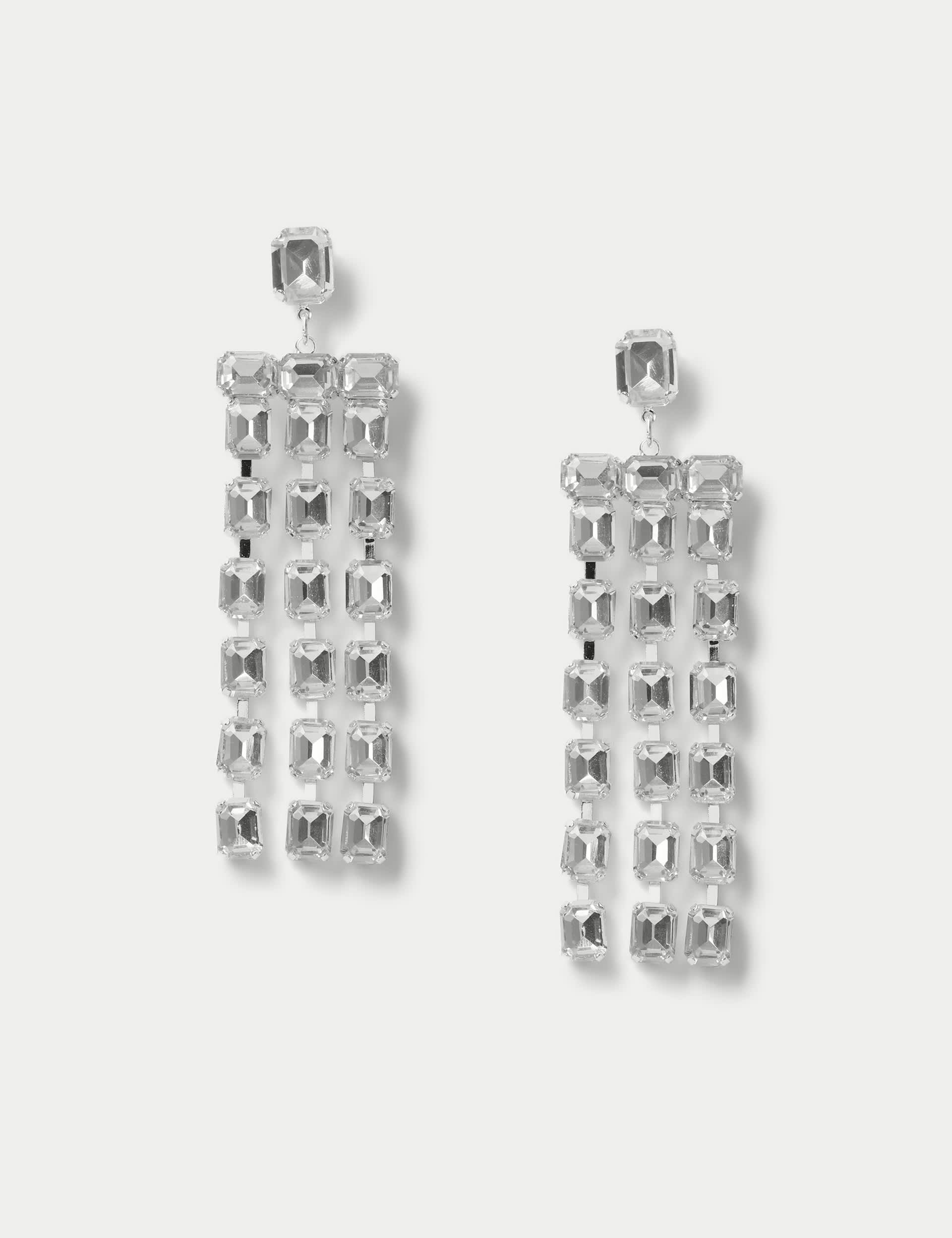 M&S Women's Silver Tone Jewel Drop Earrings  Silver