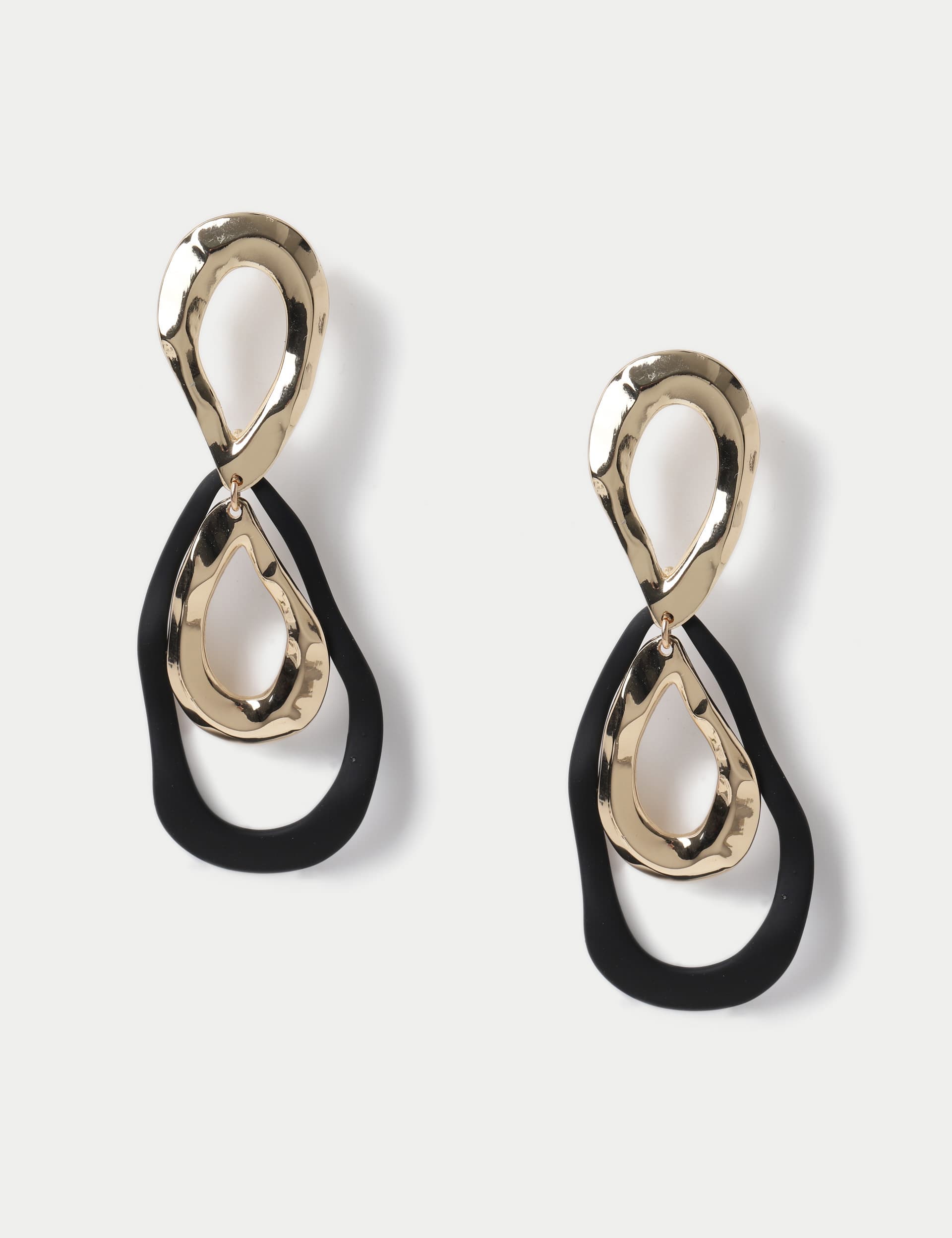 M&S Women's Gold Tone And Black Loop Drop Earrings  Gold