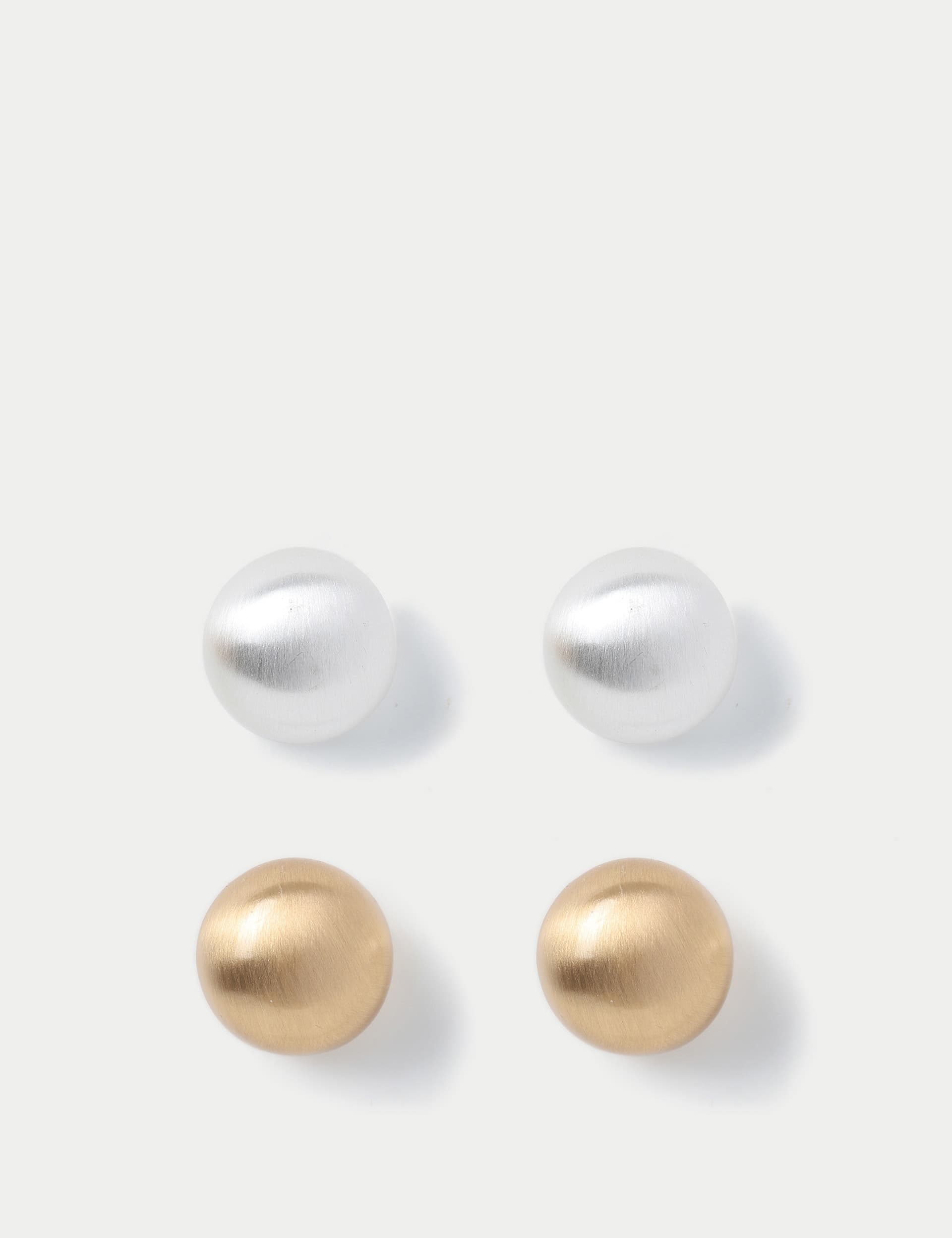 M&S Women's 2 Pack Brushed Gold and Silver Tone Stud Earring Set
