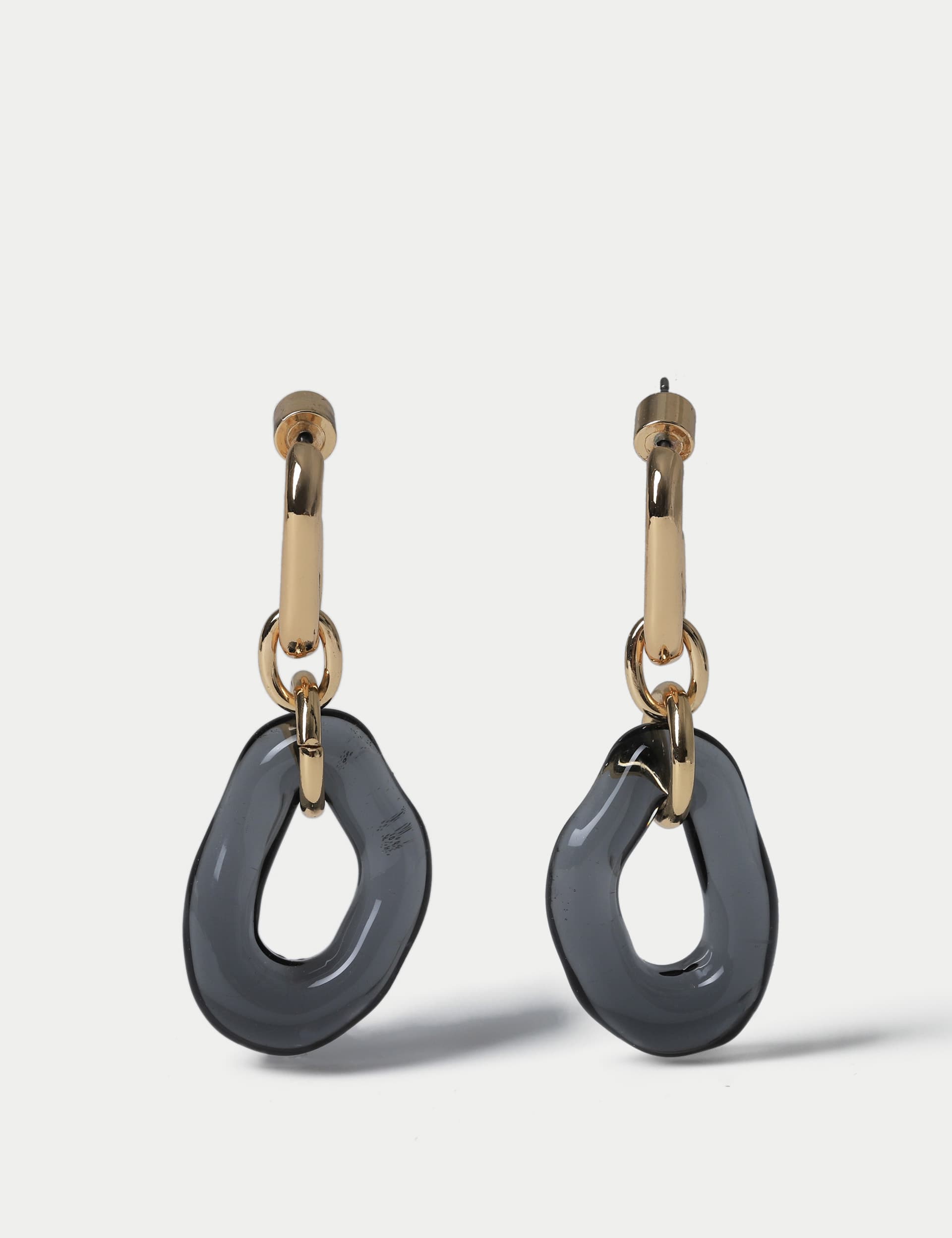 M&S Women's Grey Oval Glass Drop Earring  Grey