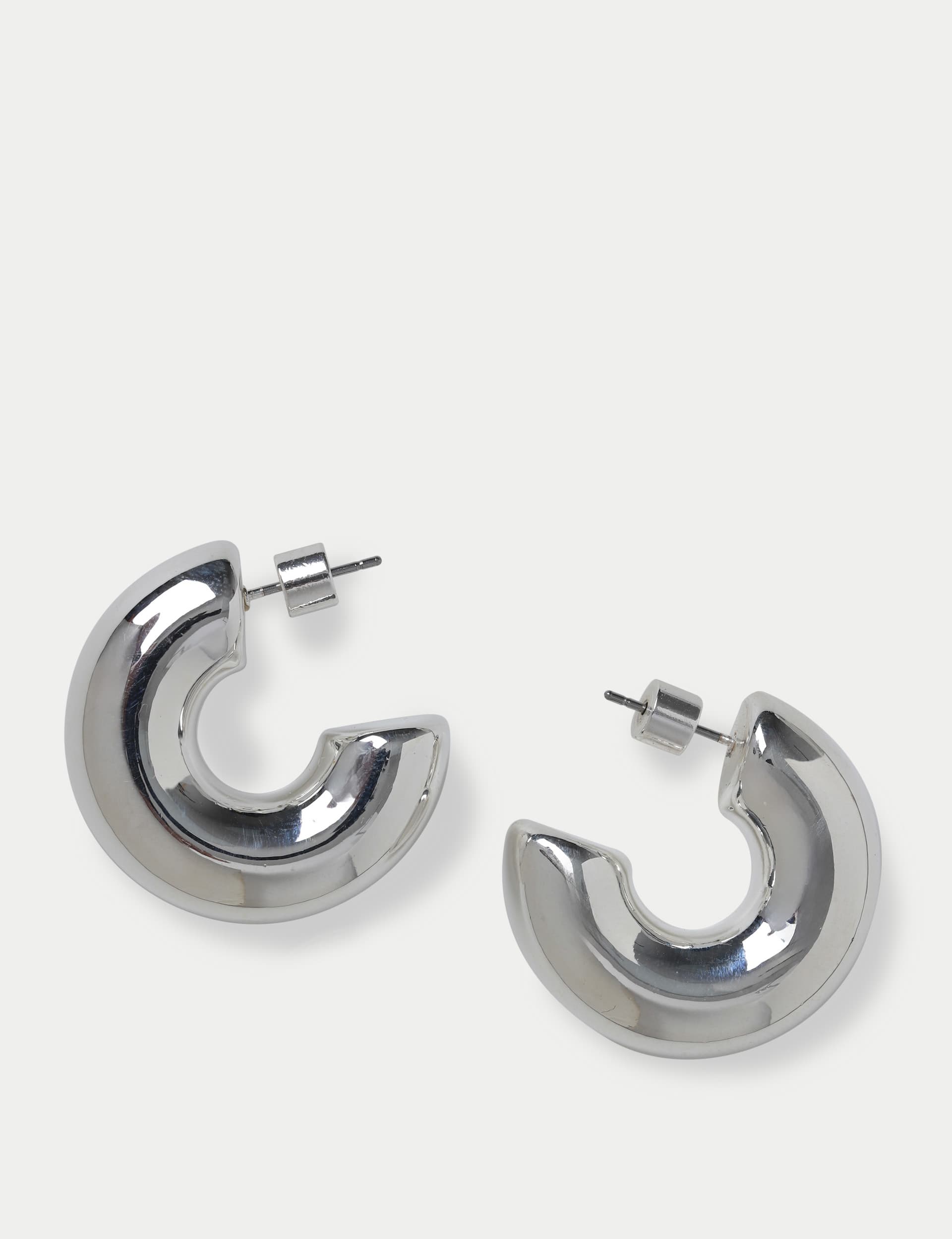 M&S Women's Silver Tone Chubby Hoop Earring  Silver