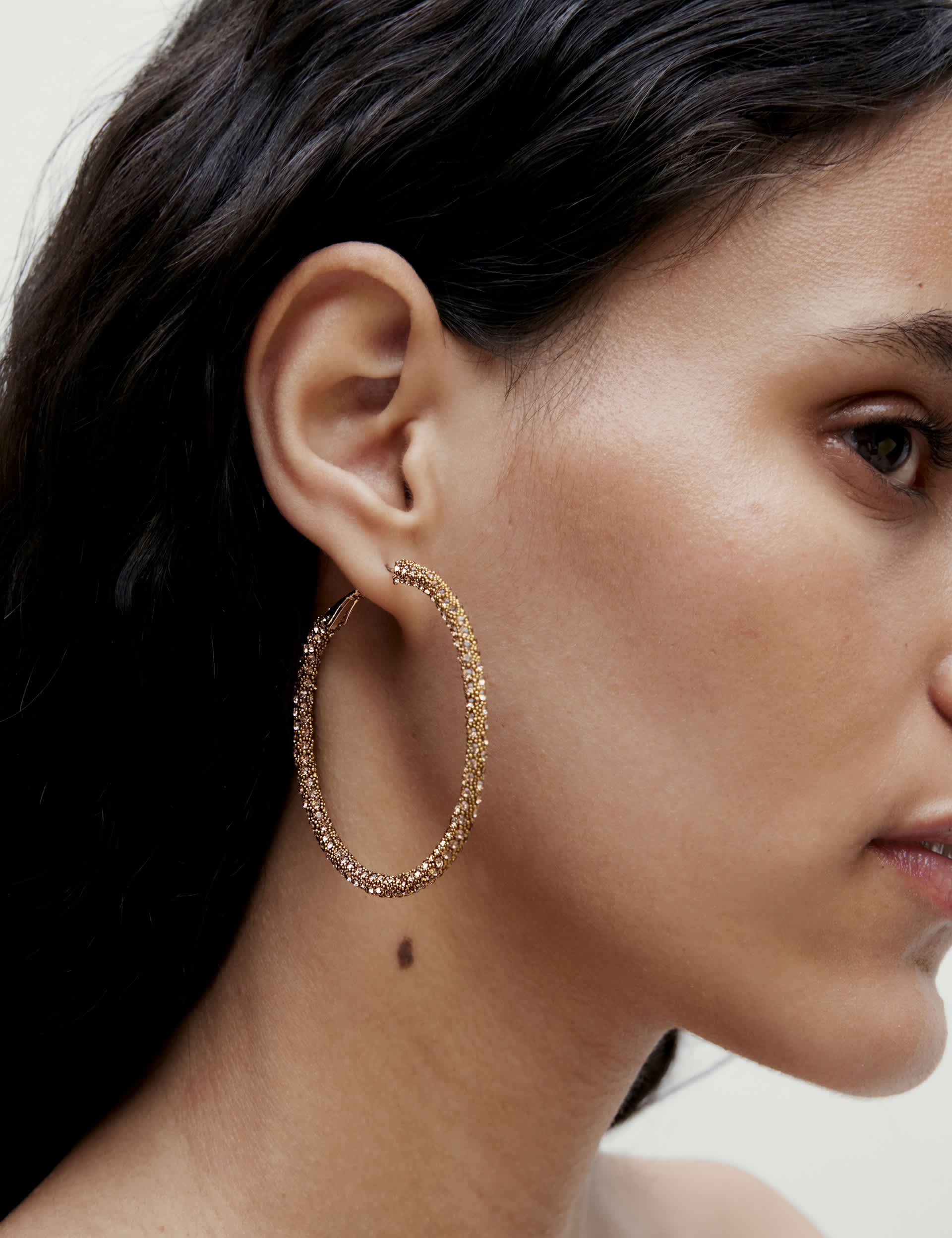 M&S Women's Gunmetal Pave Large Hoop Earring