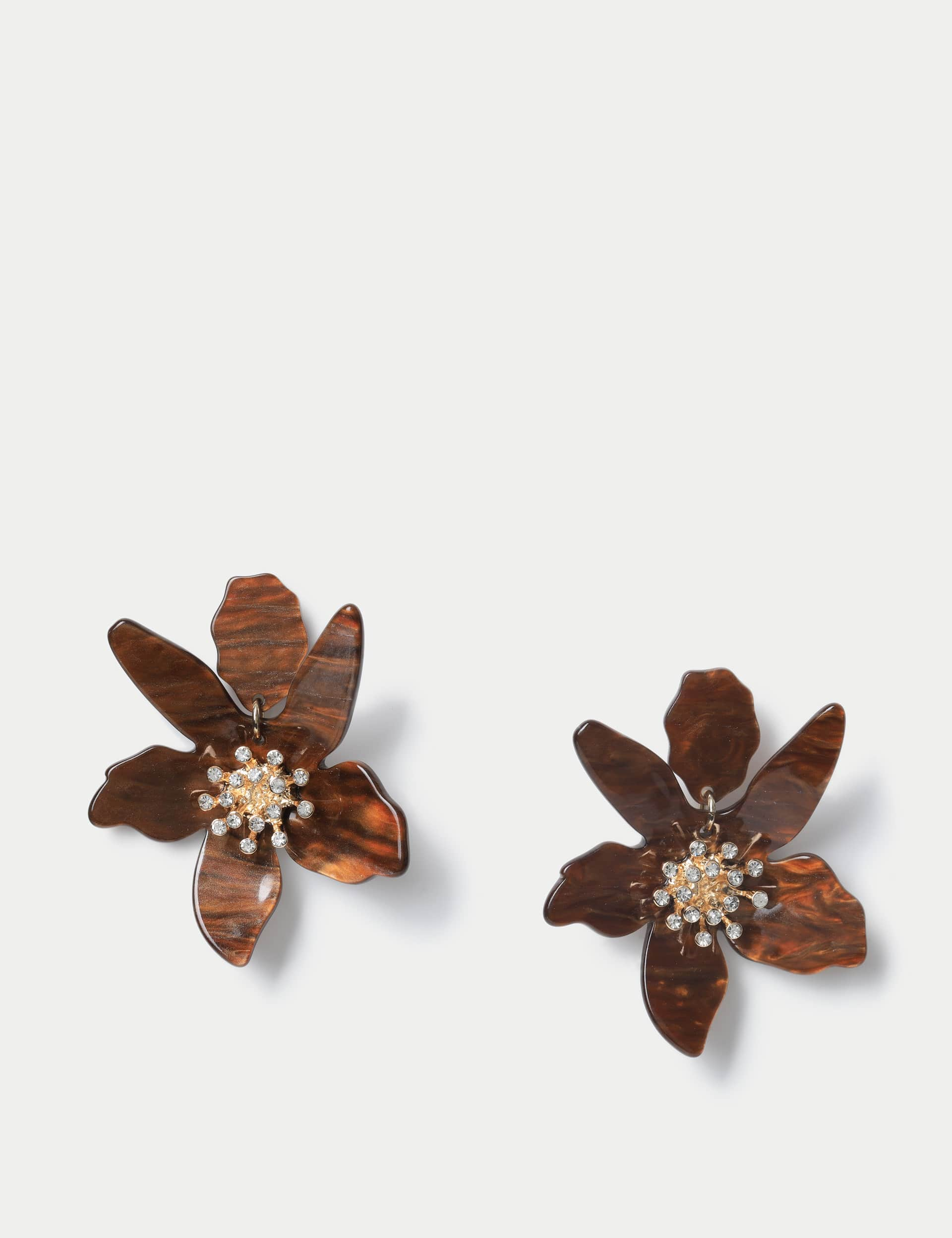 M&S Women's Resin Flower Oversized Stud Earring - Amber, Amber