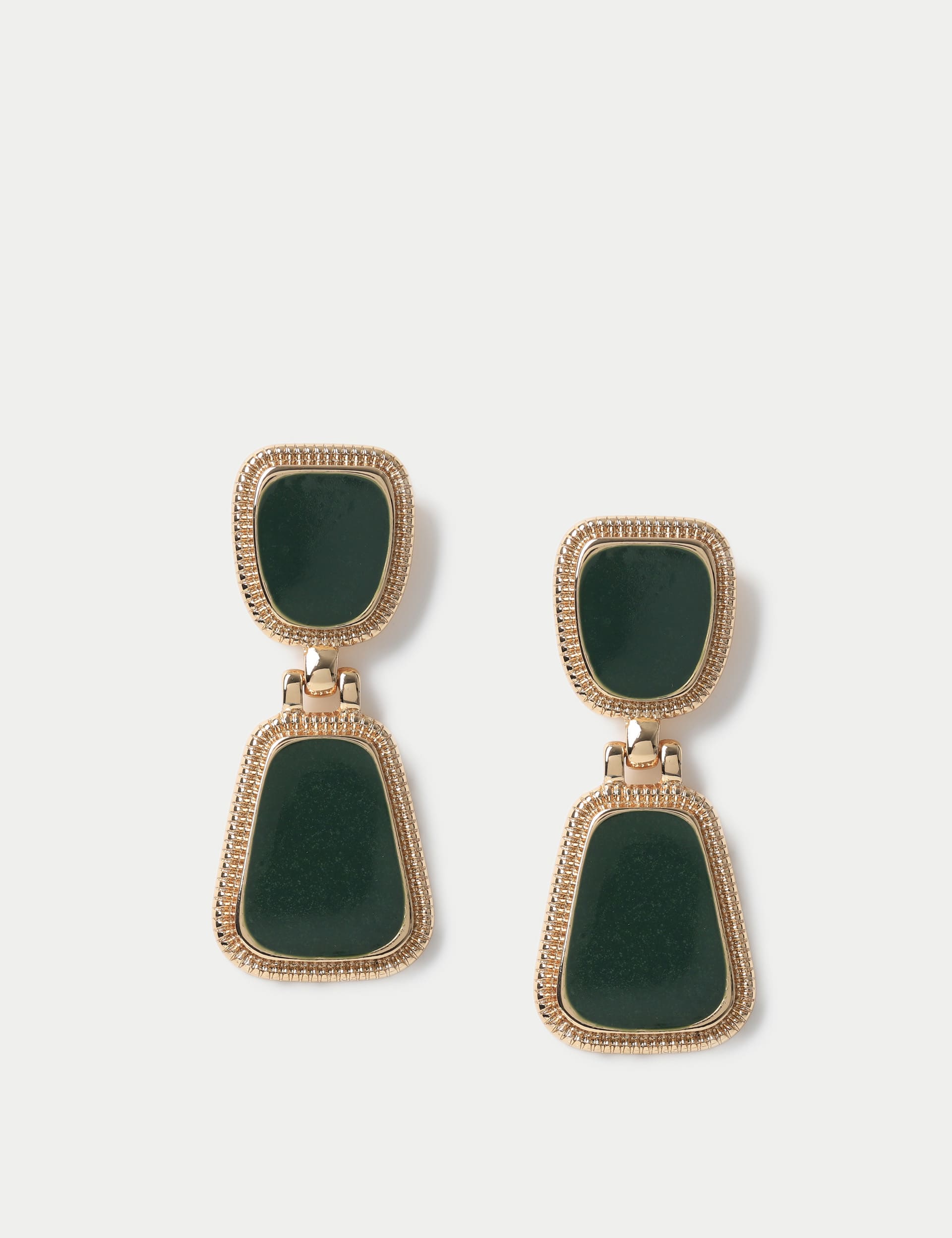 M&S Women's Gold Tone Green Enamel Drop Earring, Green