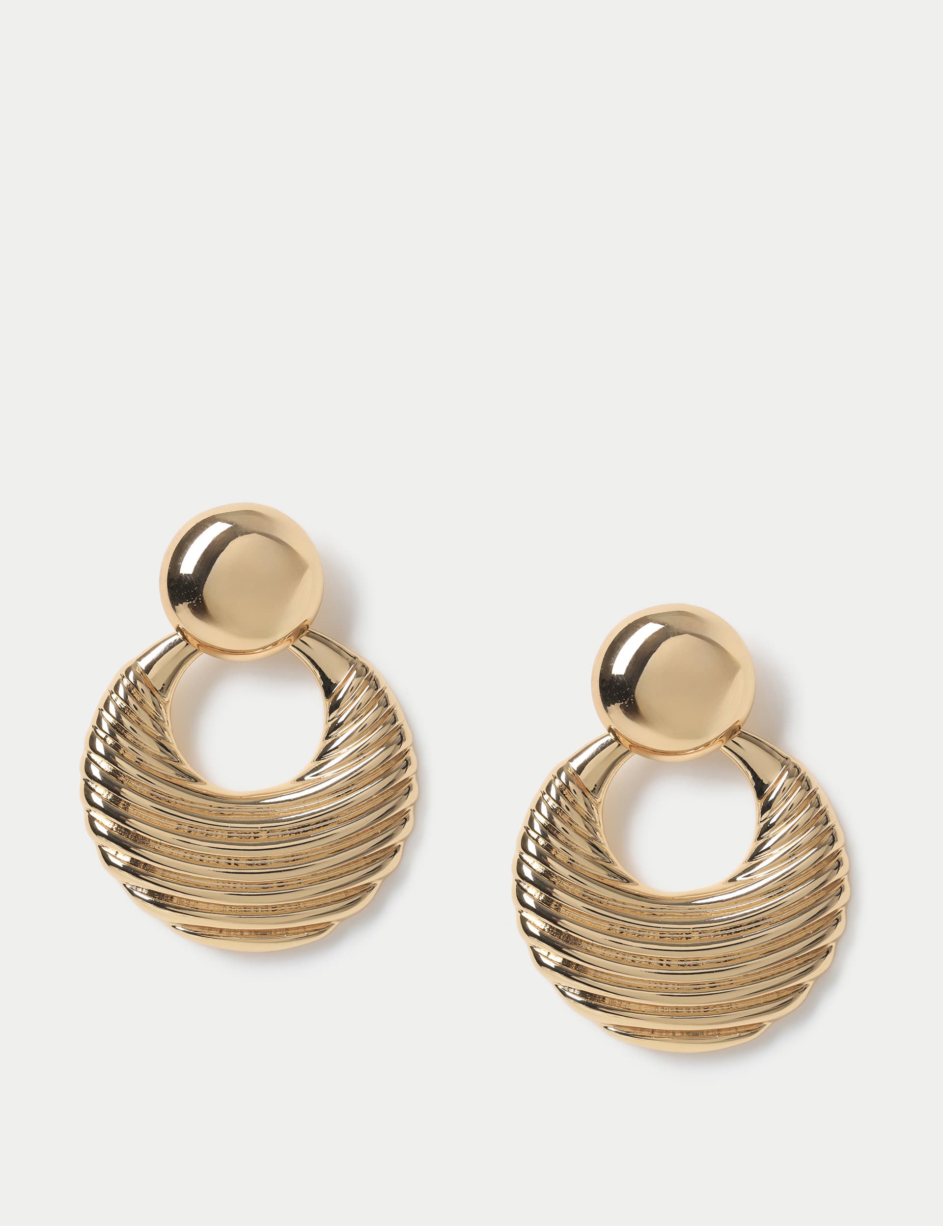 M&S Women's Gold Tone Textured Oversized Circle Drop Earring, Gold