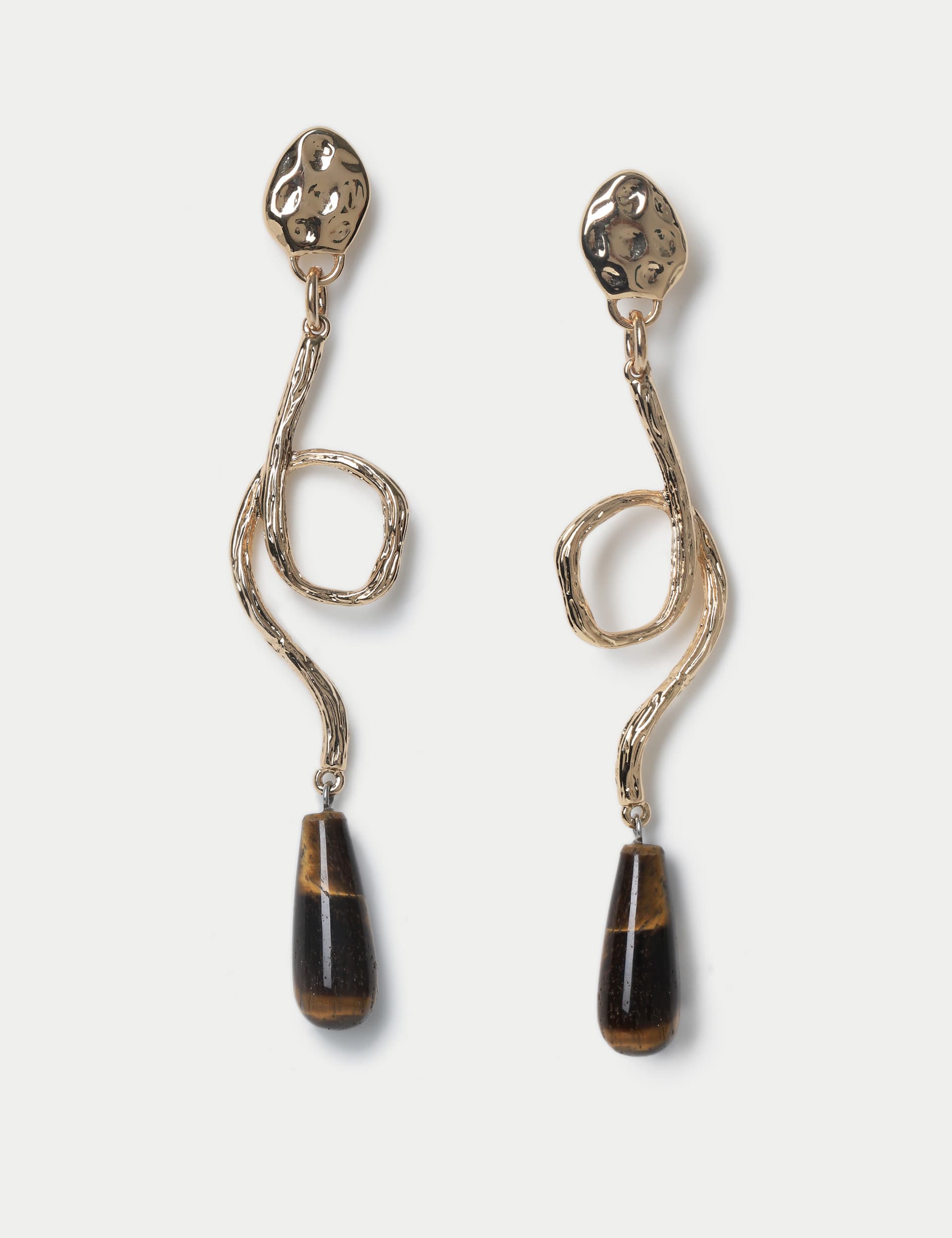 M&S Women's Gold Tone Twisted Drop Stone Earring  Gold