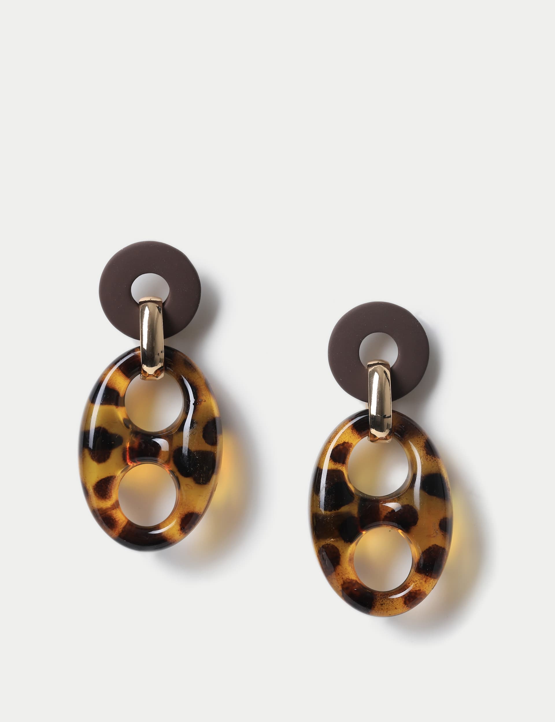 M&S Women's Tort Oversized Link Drop Earring - Brown, Brown