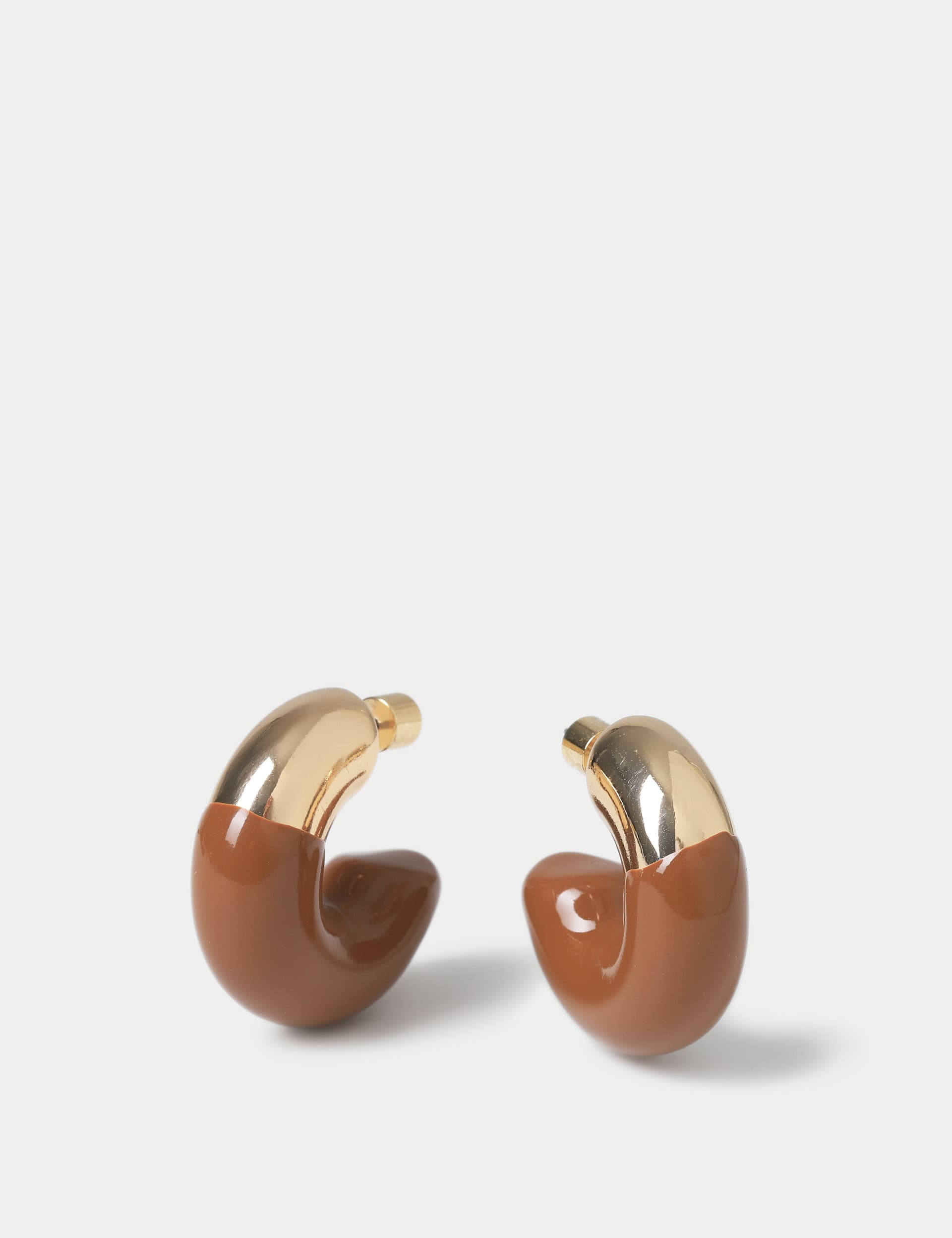 M&S Women's Brown and Gold Chubby Hoop Earring