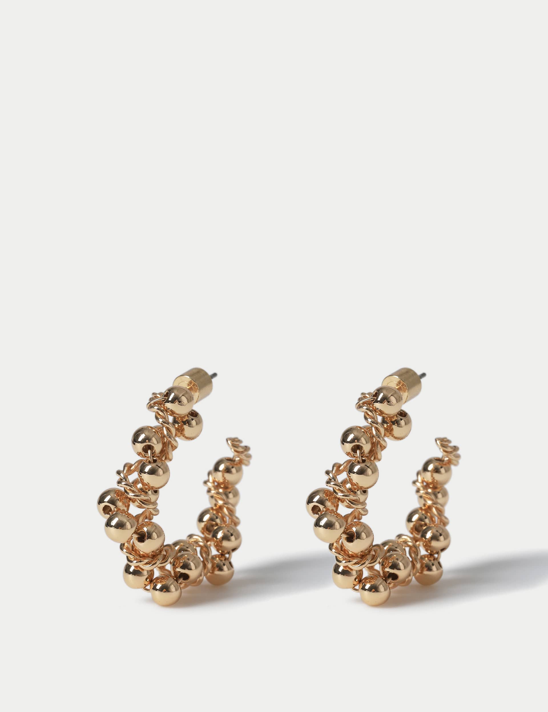 M&S Women's Gold Tone Sphere Twist Hoop Earring  Gold
