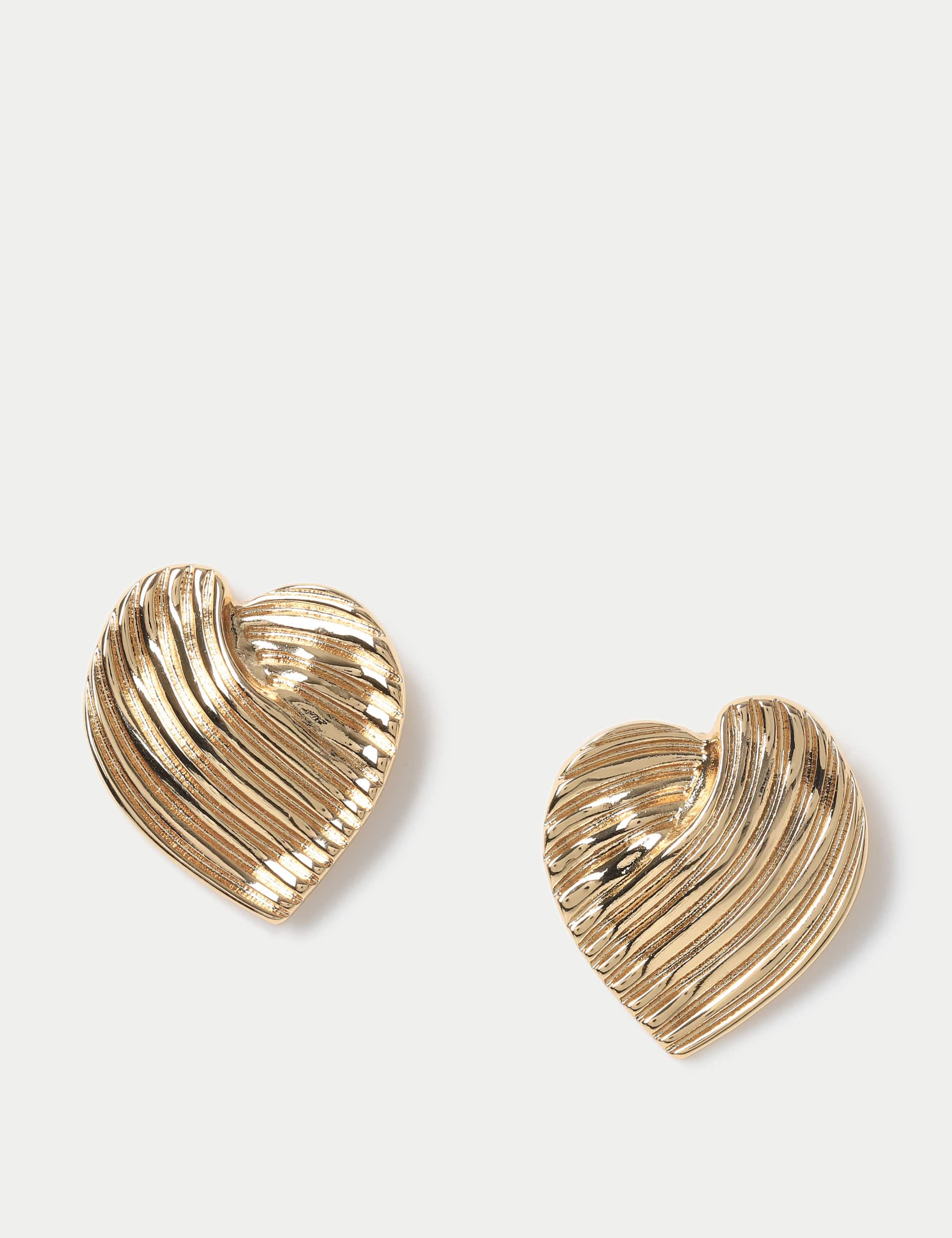 M&S Women's Heart Textured Oversized Earring - Gold, Gold