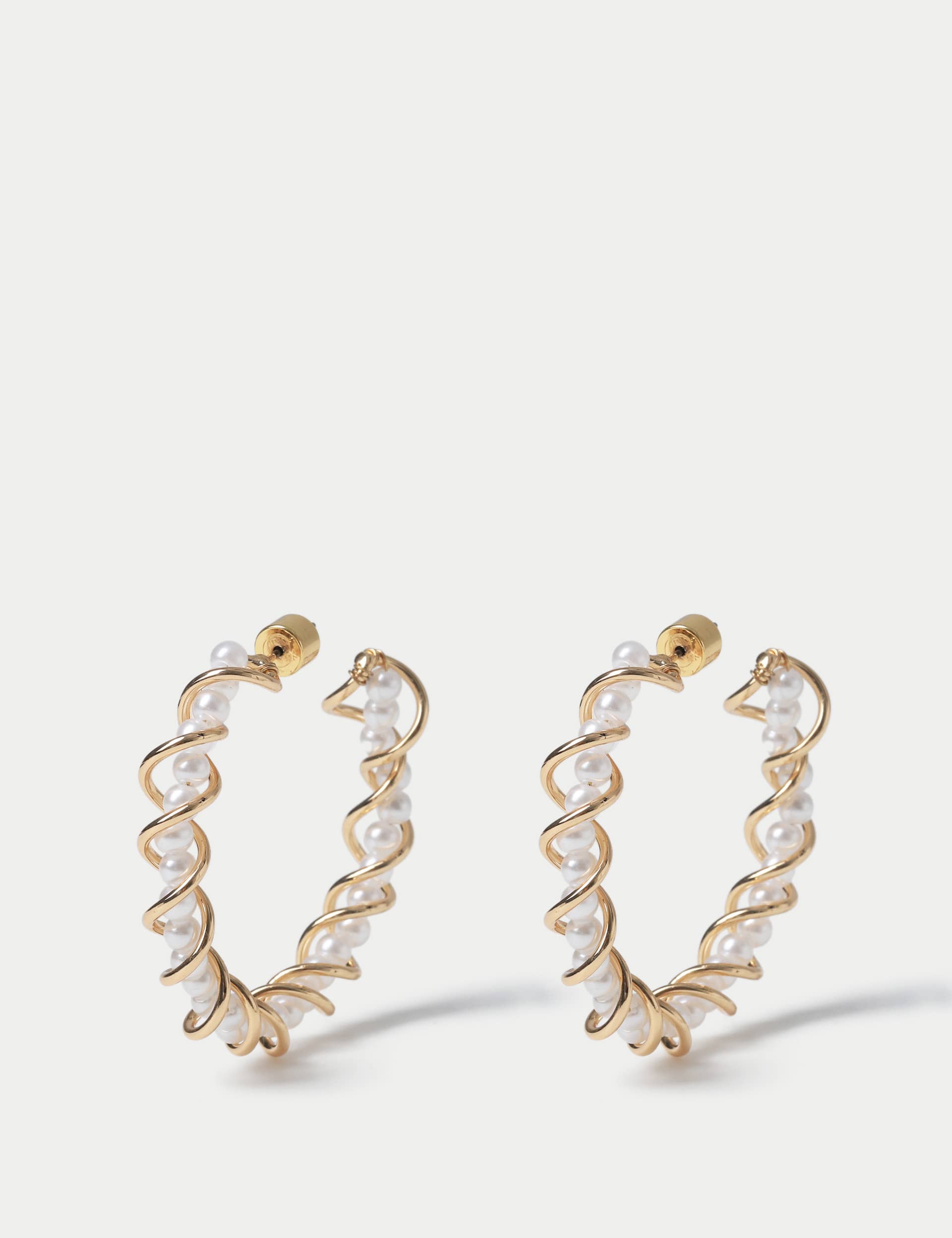 M&S Women's Pearl and Gold Tone Twisted Hoop Earring  Gold