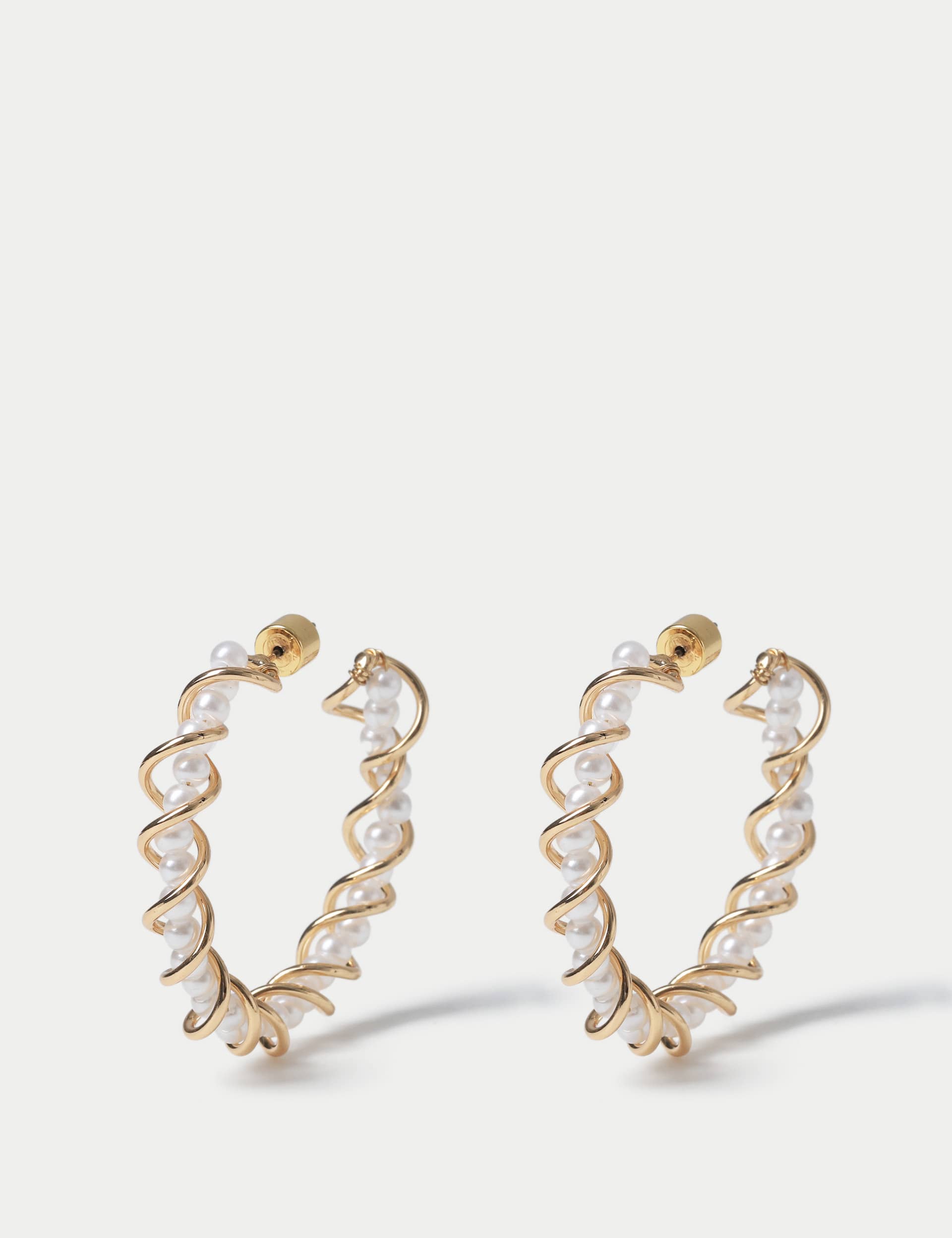 M&S Women's Pearl and Gold Tone Twisted Hoop Earring, Gold