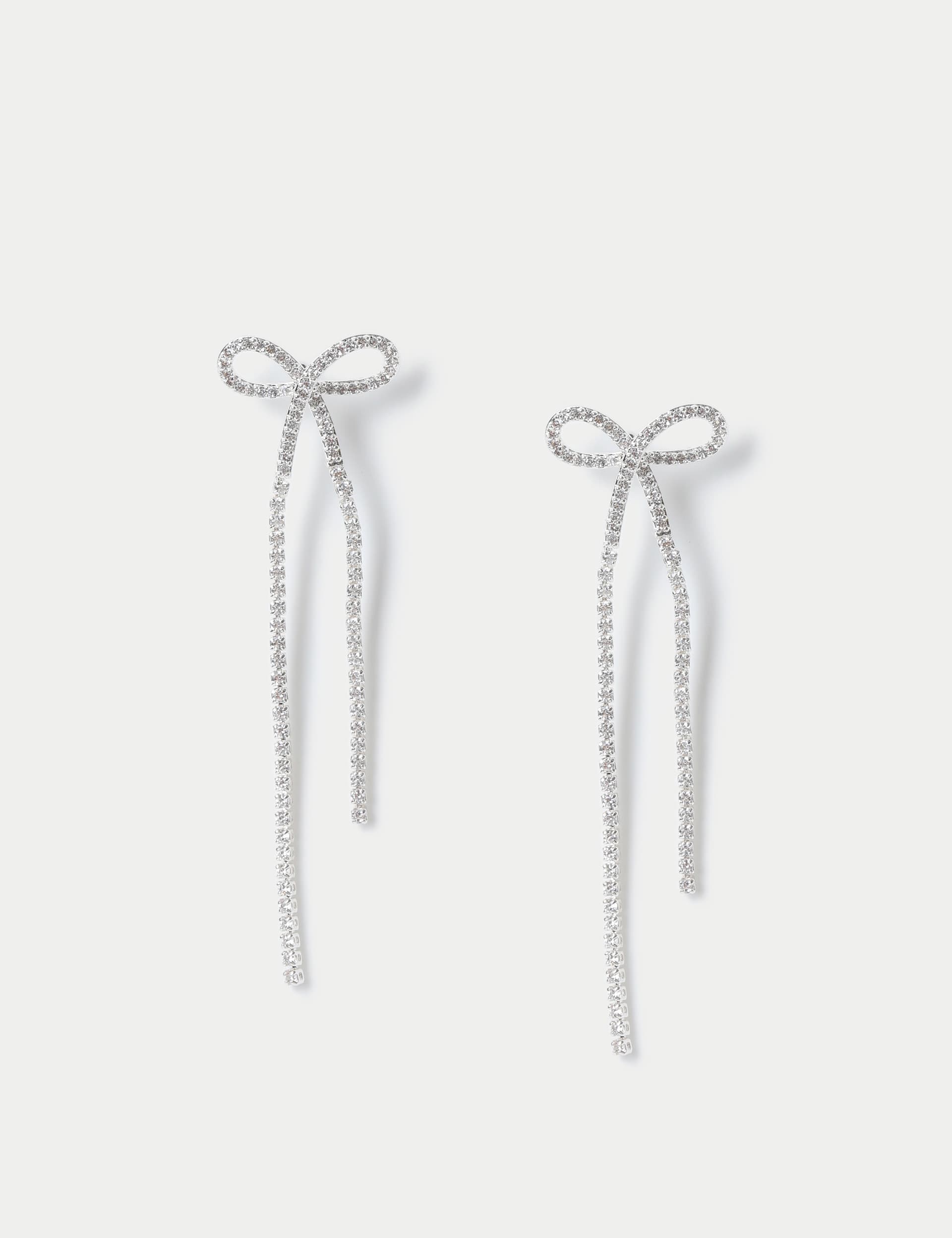 M&S Women's Cup Chain Bow Drop Earring - Silver, Silver