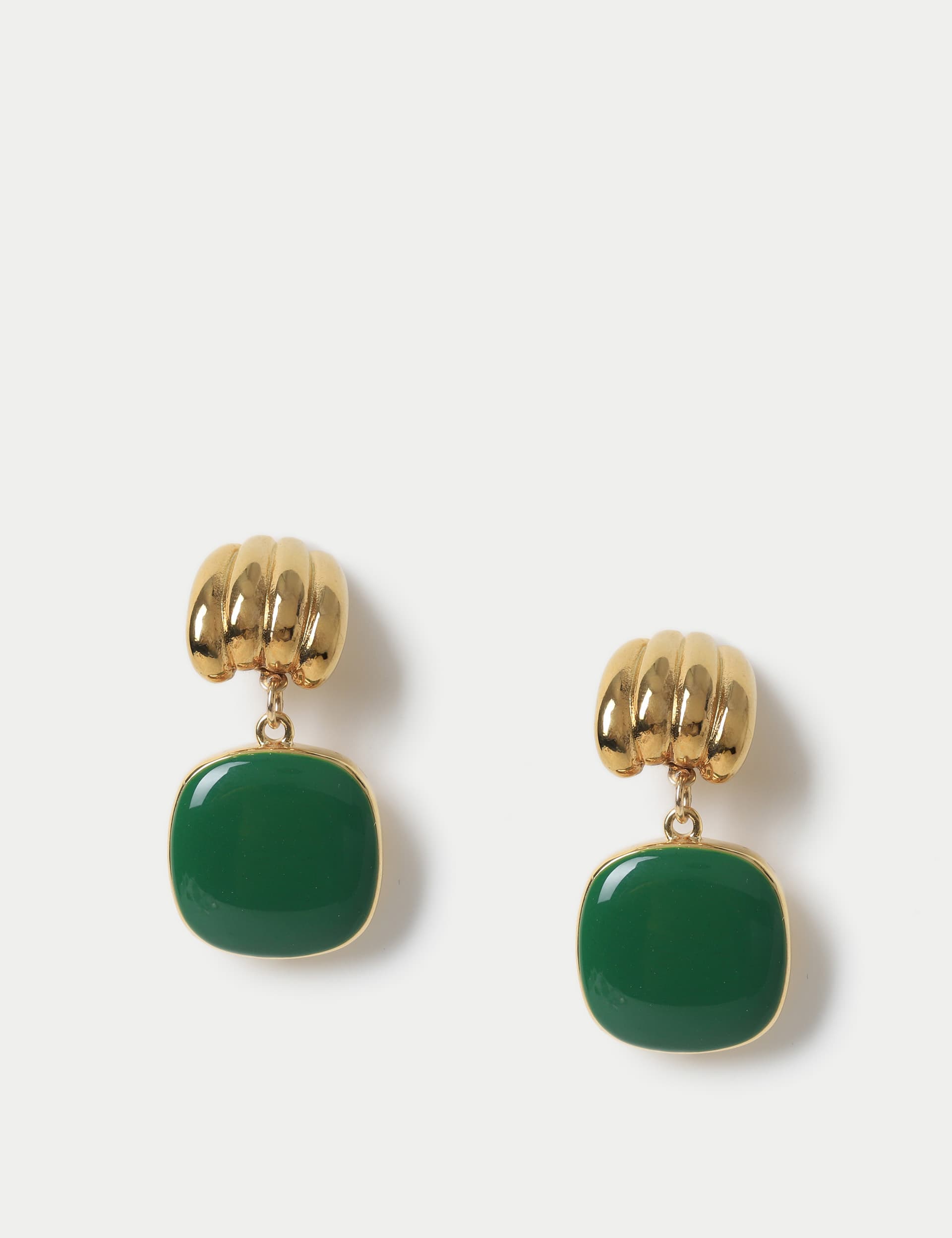 M&S Women's Gold Tone Green Glass Drop Earring, Green