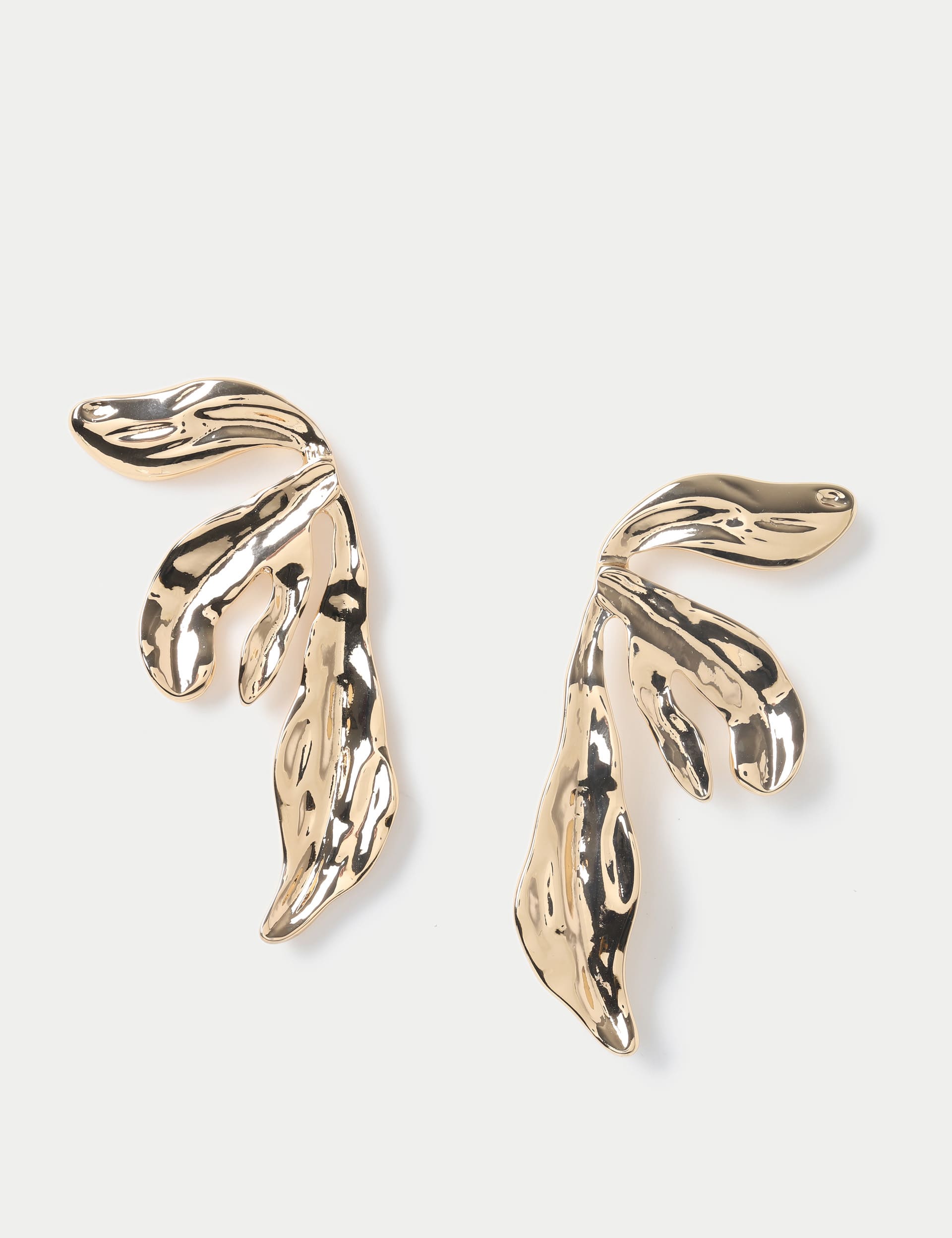 M&S Women's Gold Tone Oversized Leaf Earring, Gold