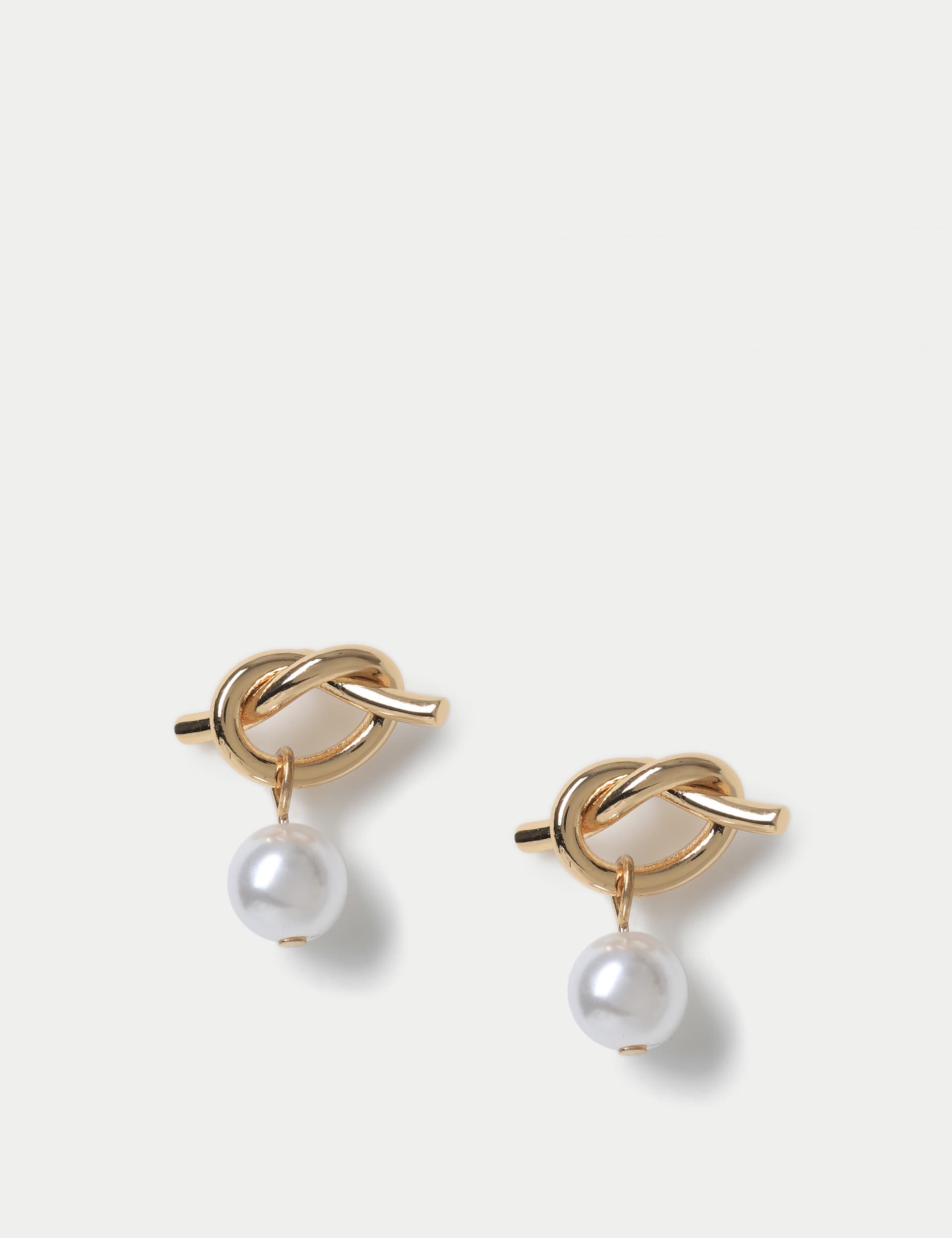 M&S Women's Gold Tone T-Bar Pearl Stud Earring, Gold