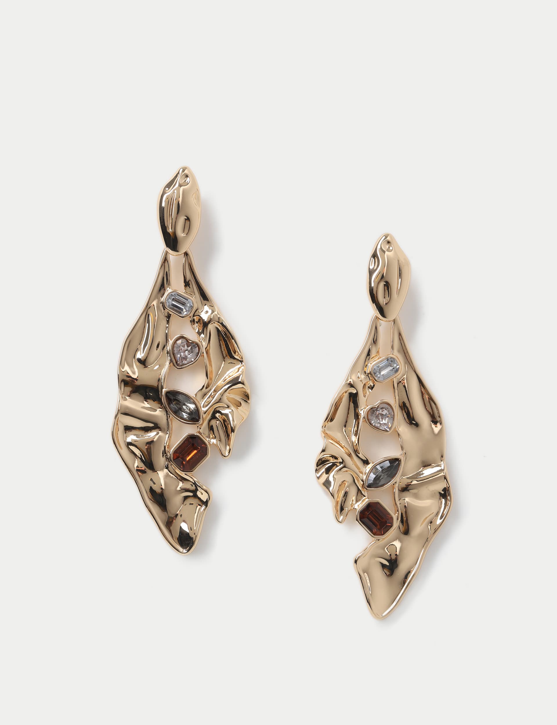 M&S Women's Oversized Amber Stone Molten Drop Earring