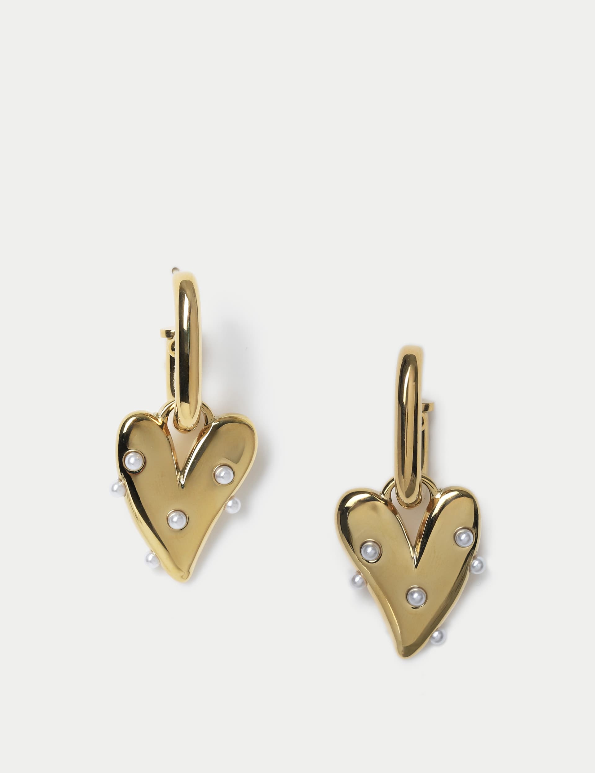 M&S Women's Gold Tone Heart Drop Hoop Earring  Gold