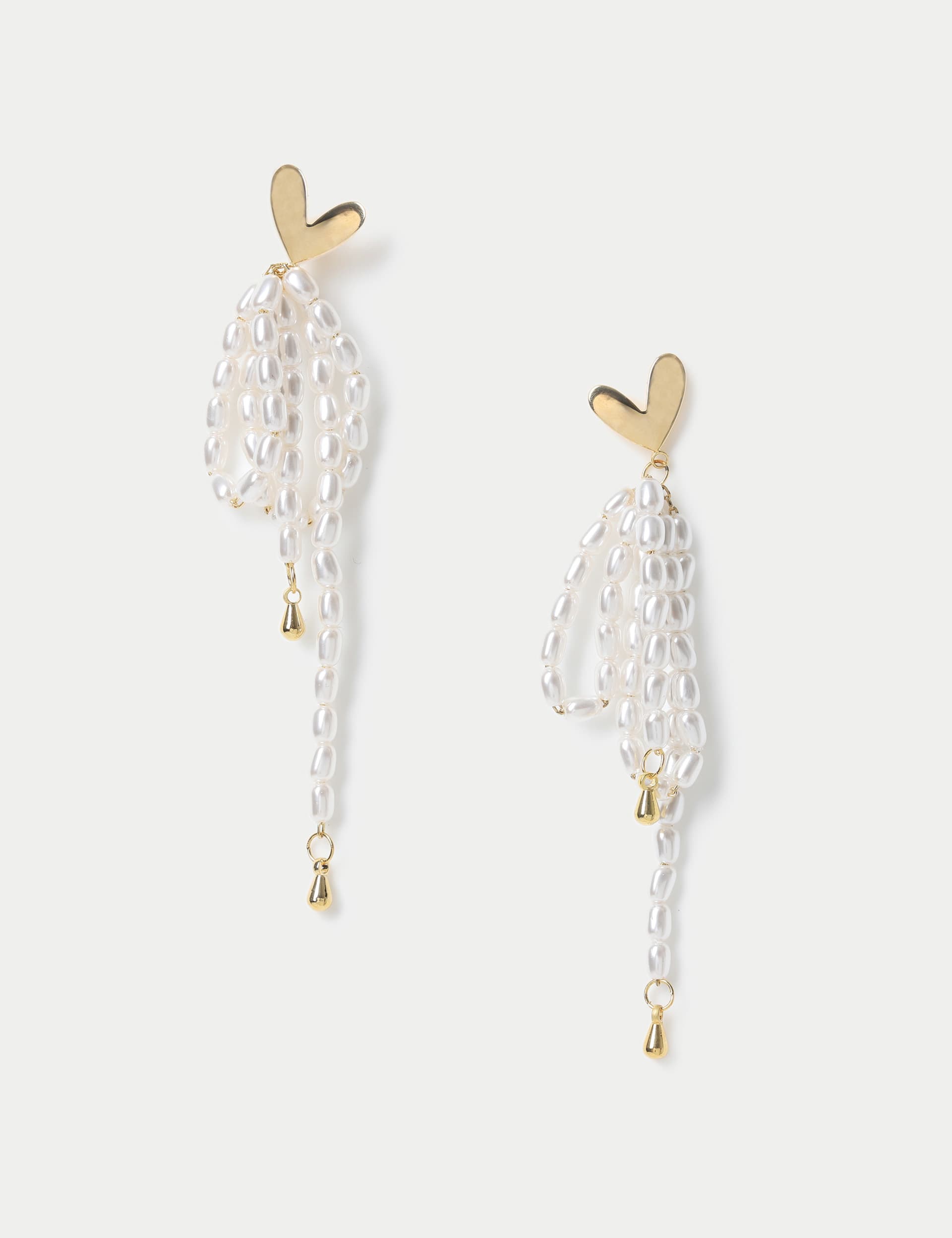 M&S Women's Heart Pearl Tassel Drop Earring - Gold, Gold