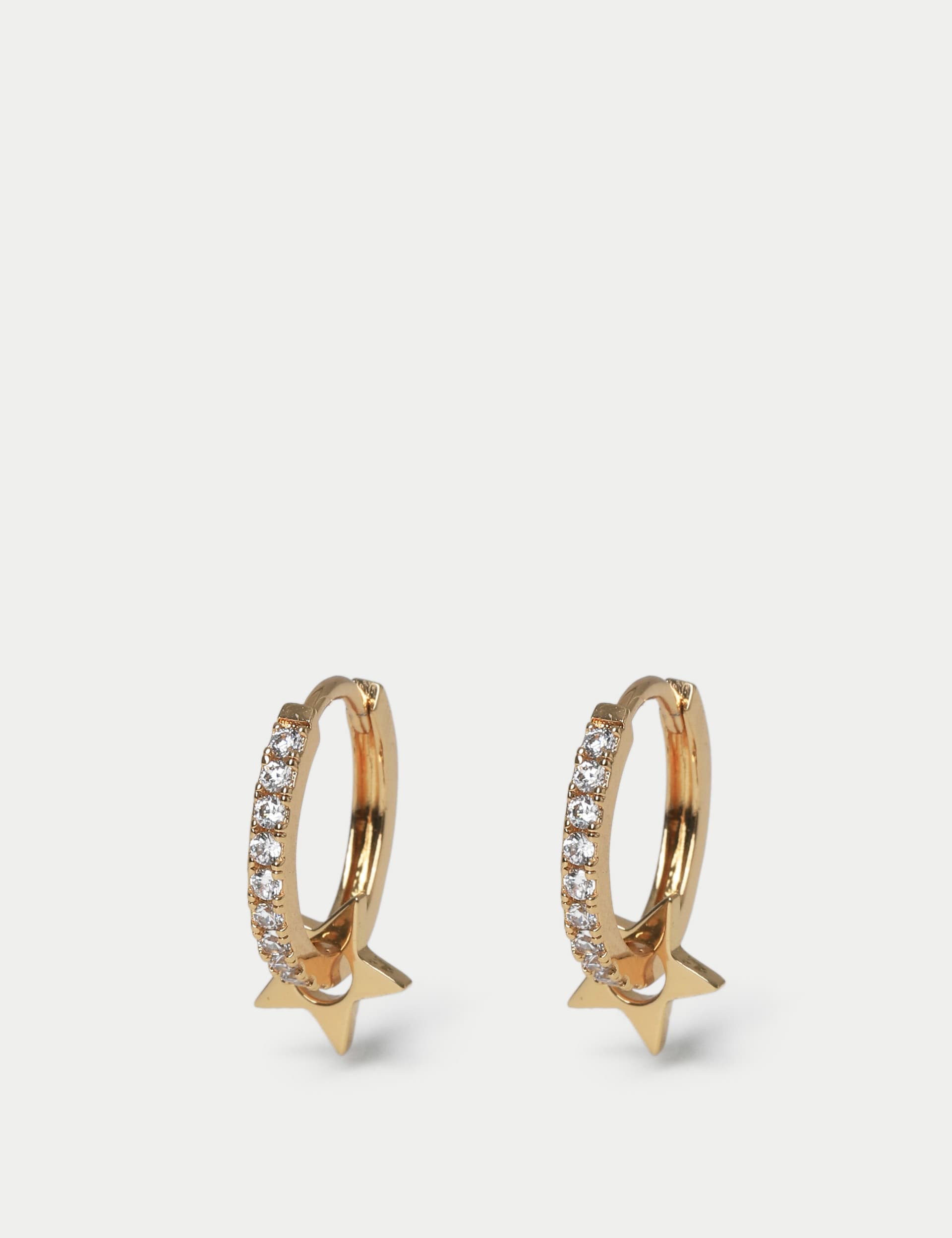 M&S Women's 14ct Gold Plated Pave Star Drop Hoop Earring  Gold